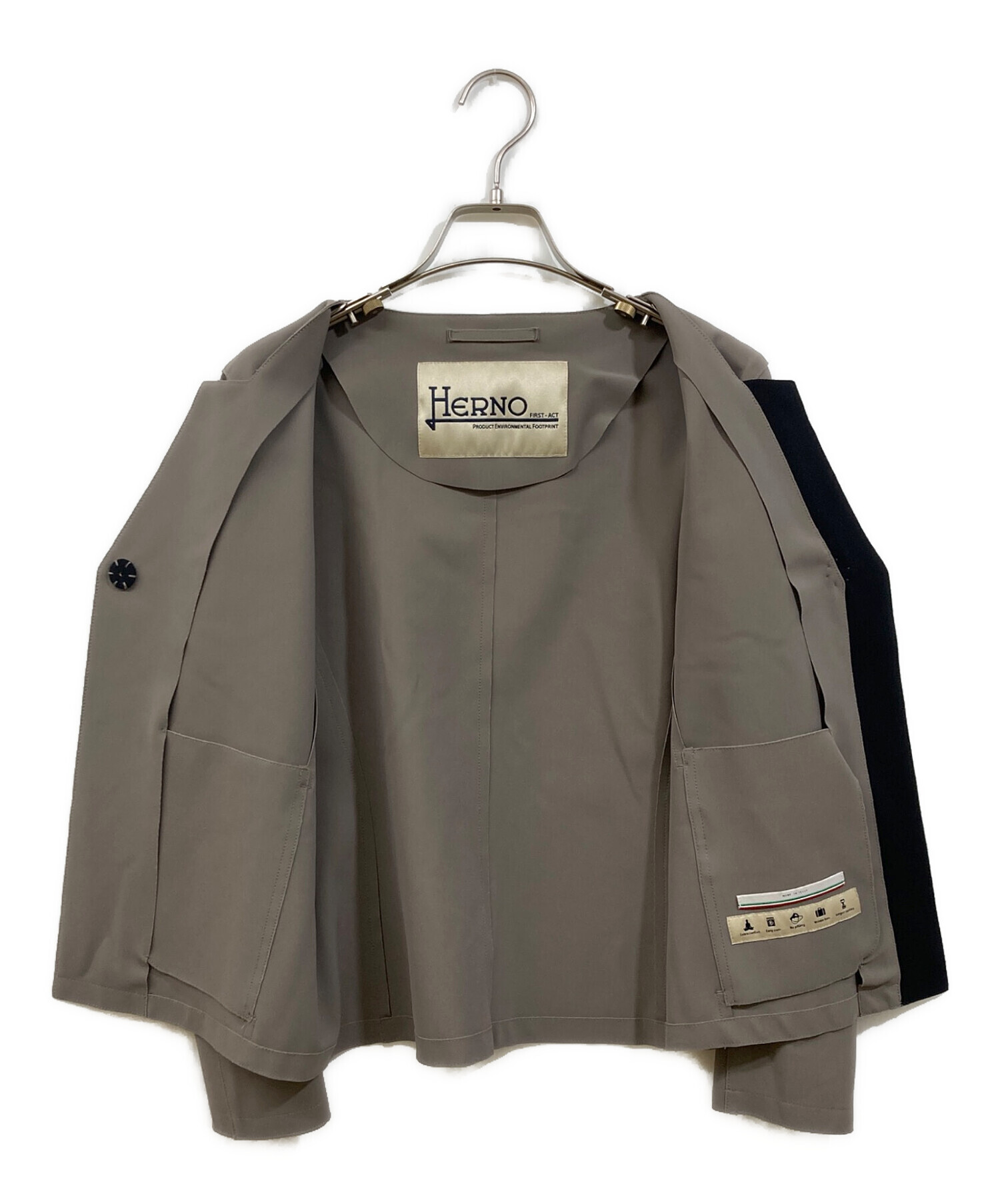 中古・古着通販】HERNO (ヘルノ) ノーカラージャケット カーキ サイズ 