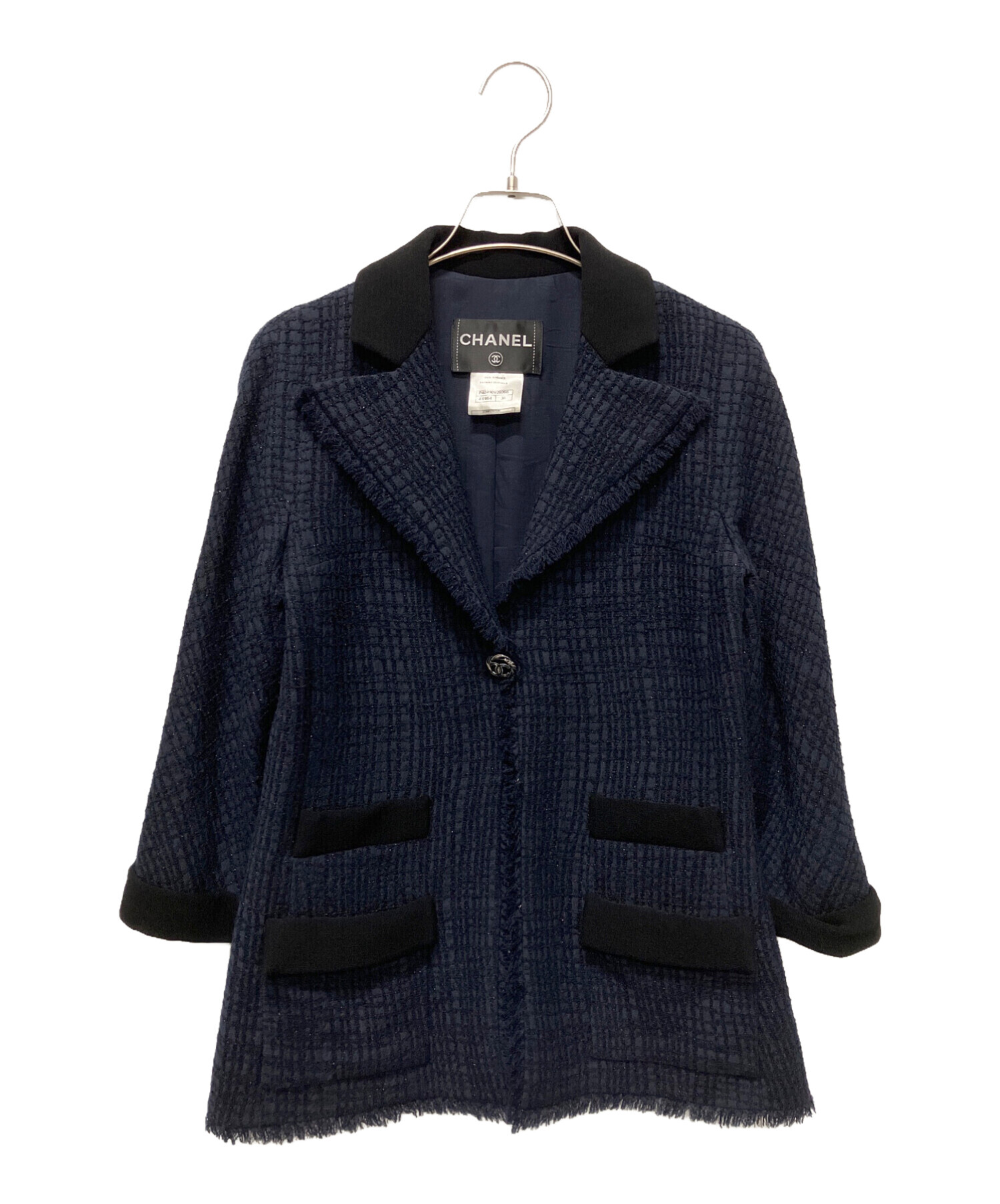 【美品】　CHANEL　シャネル　ツイード　ダブル　ジャケット　ネイビー 中古・古着通販】CHANEL (シャネル) ラメツイードジャケット ネイビー