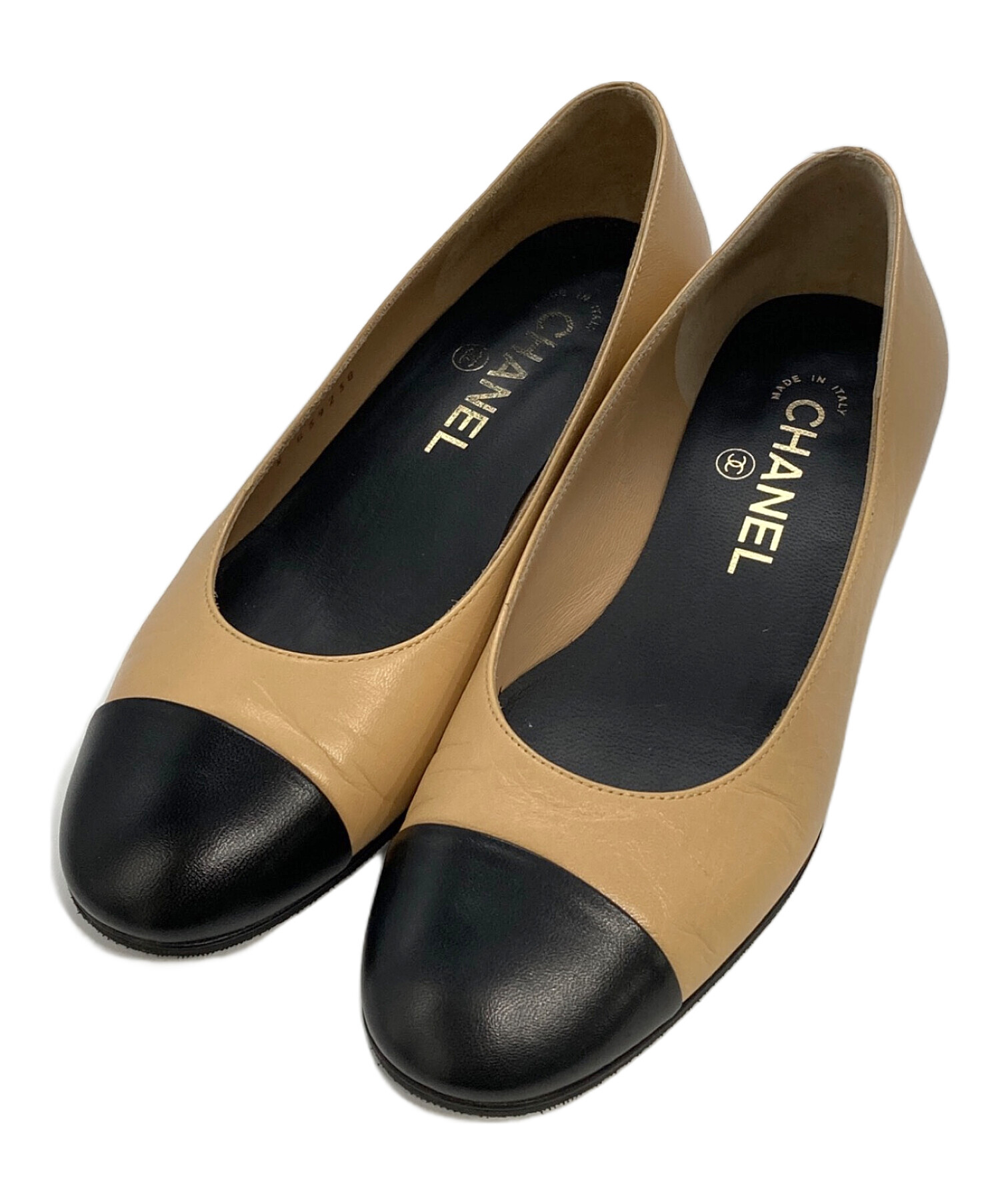 中古・古着通販】CHANEL (シャネル) バレエパンプス ベージュ×ブラック
