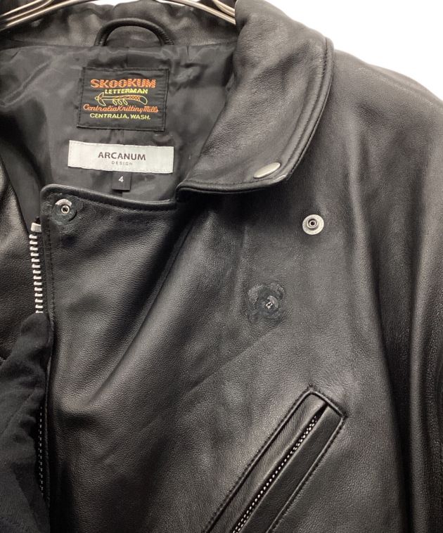 SKOOKUM×ARCANUM DESIGN ラムレザー ダブルライダース ARCANUM DESIGN ラムレザーノーカラーダブルライダース 本革 ARCANUM