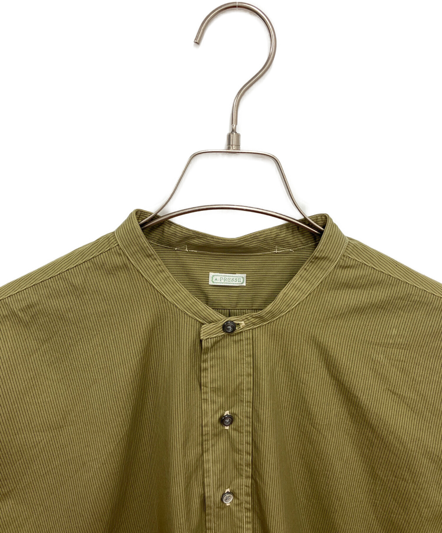A.PRESSE アプレッセ シャツ サイズ:2 ミリタリー シャツ カーキ 中古・古着通販】A.PRESSE (アプレッセ) Pullover Collarless Shirt