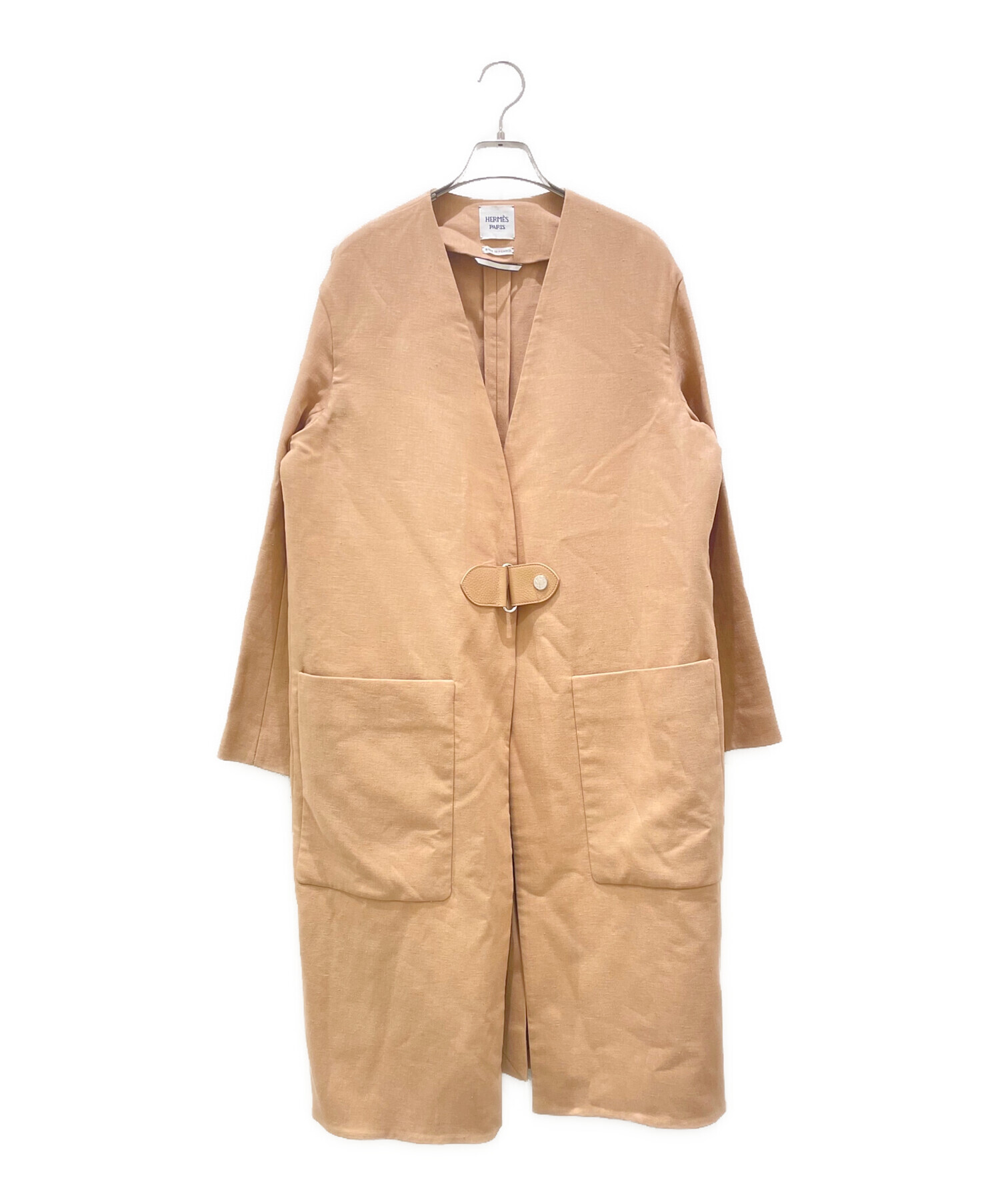 エルメス　リネンノーカラーコート 中古・古着通販】HERMES (エルメス) リネン シルク ノーカラー コート