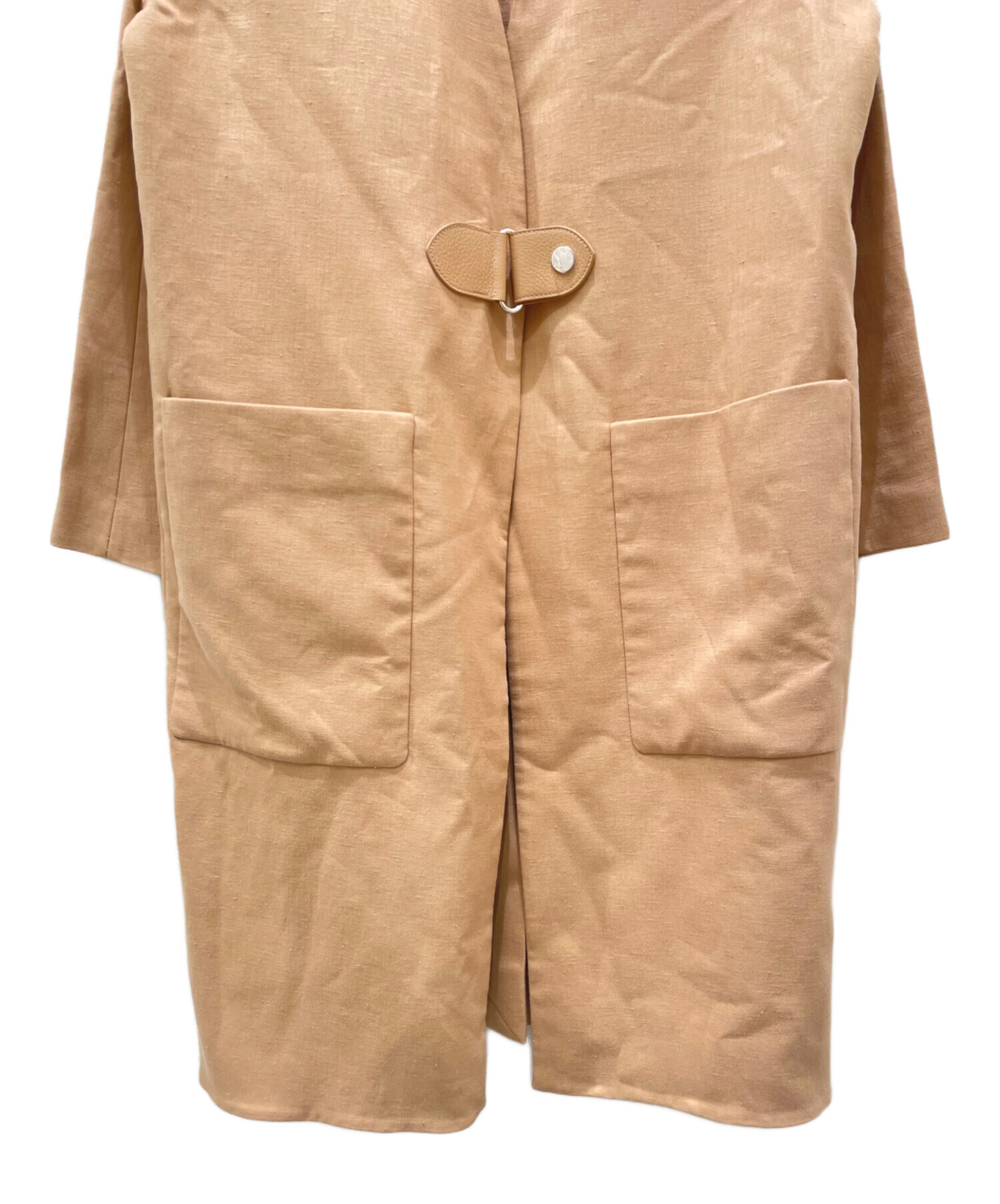 エルメス　コート　リネン100% 中古・古着通販】HERMES (エルメス) リネン シルク ノーカラー コート