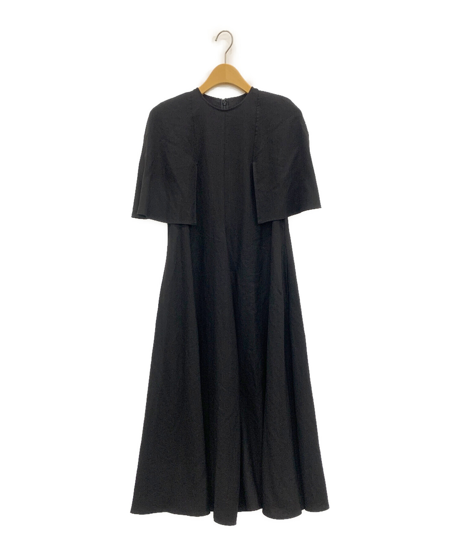 エンフォルドCAPE-SLEEVE DRESS 黒 新作ワンピース(ENFOLD CAPE エンフォルドCAPE-SLEEVE DRESS 黒 新作ワンピース(ENFOLD CAPE