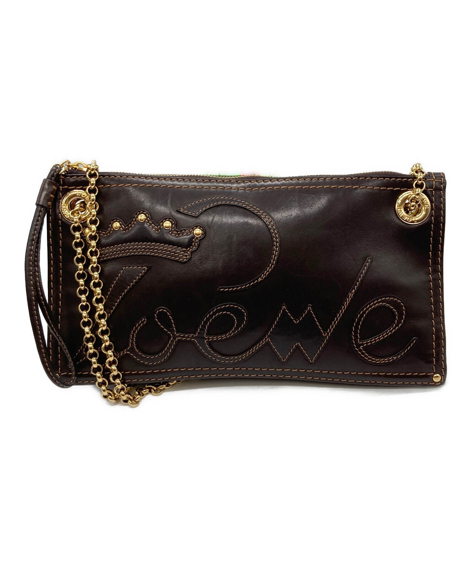 中古・古着通販】LOEWE (ロエベ) チェーンショルダーバッグ ブラウン 