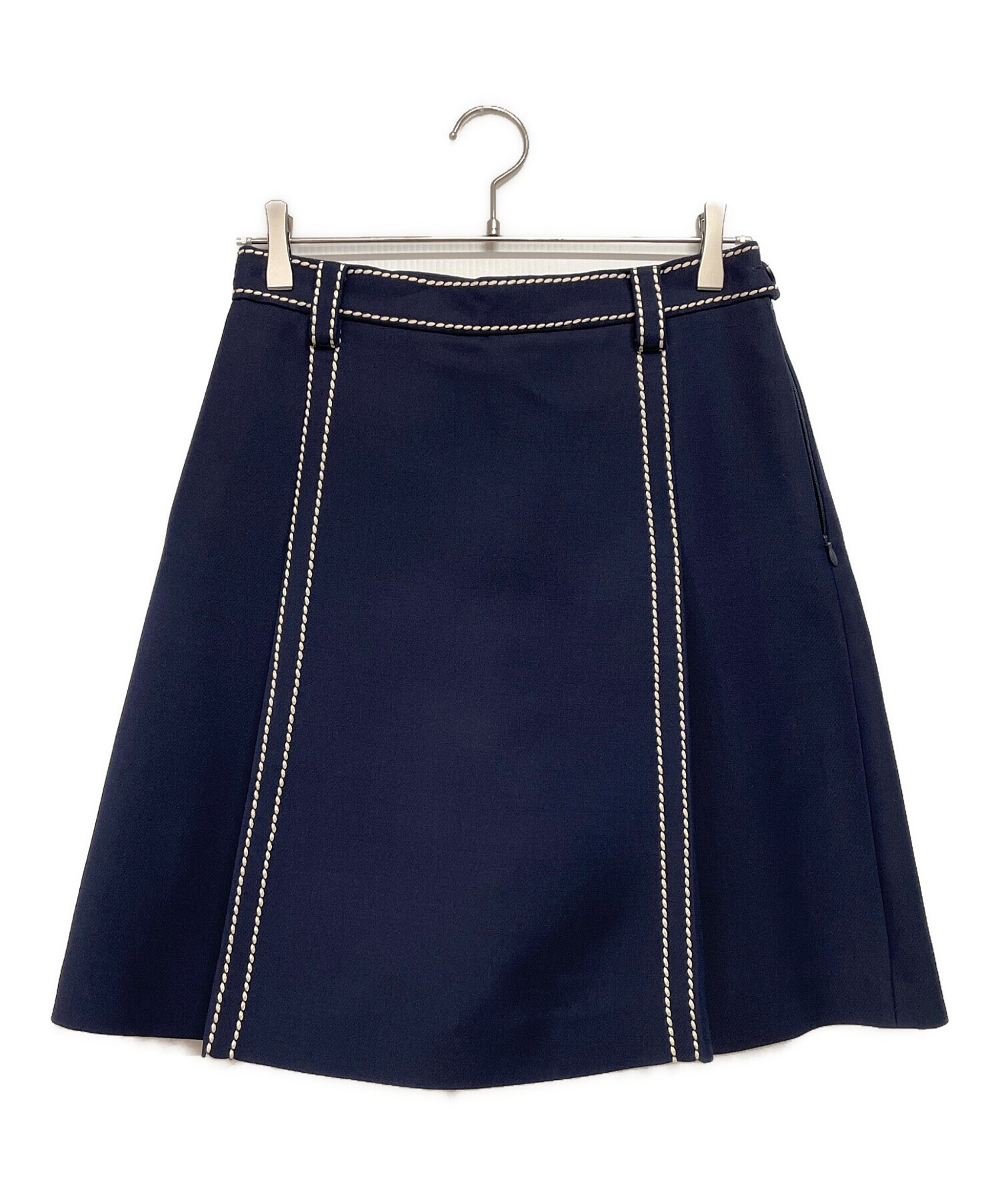 【新品・未使用】PRADA シルク スカート ネイビー 40 中古・古着通販】PRADA (プラダ) ウールシルクステッチスカート