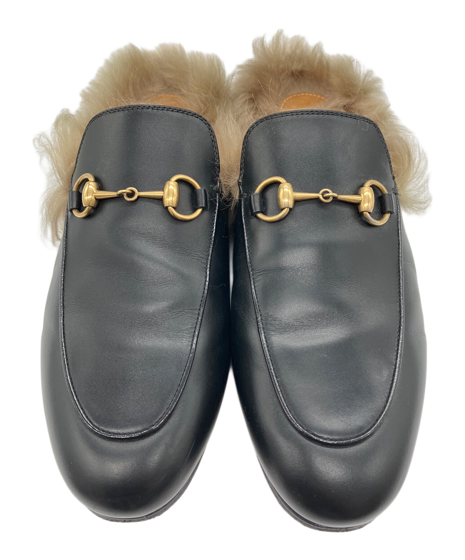 中古・古着通販】GUCCI (グッチ) PRINCETOWNレザースリッパ ブラック