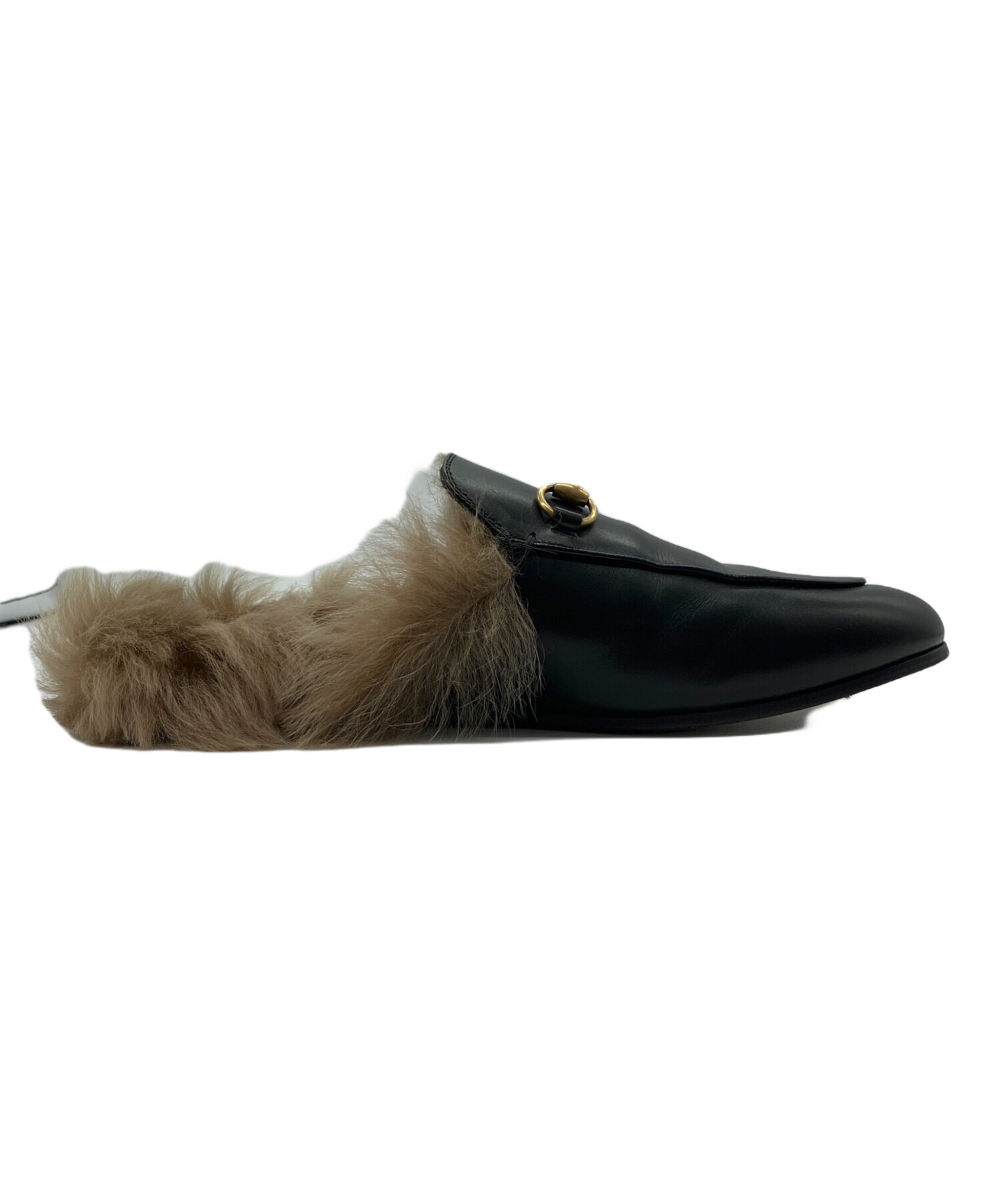 出品停止予定の為最終値下げ　GUCCI レザースリッパ　ファー 中古・古着通販】GUCCI (グッチ) PRINCETOWNレザースリッパ ブラック