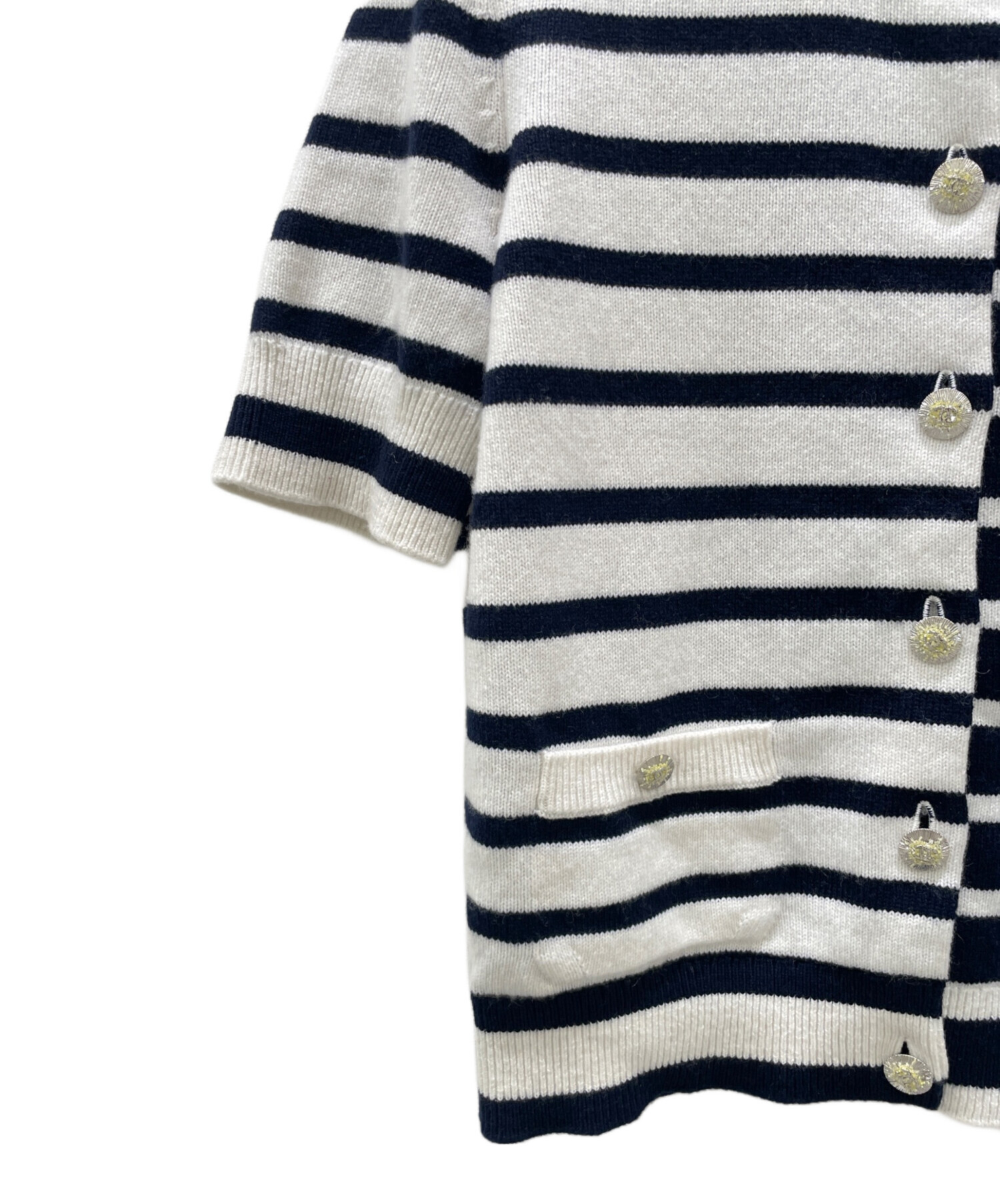 CHANEL ネイビー ボタン付きカーディガン 36 中古・古着通販】CHANEL (シャネル) カシミヤロゴロングカーディガン