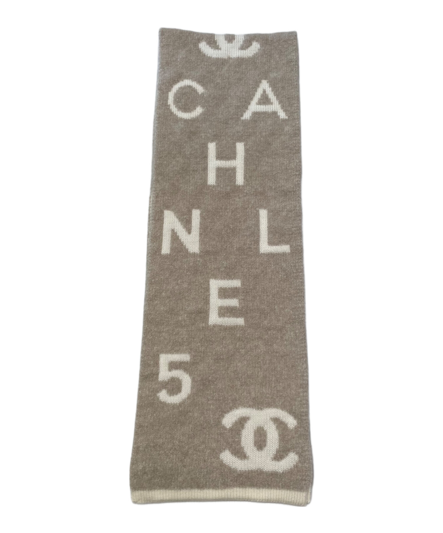 CHANEL カシミヤ混マフラー ベージュ/ホワイト CHANEL カシミヤ混マフラー ベージュ/ホワイト