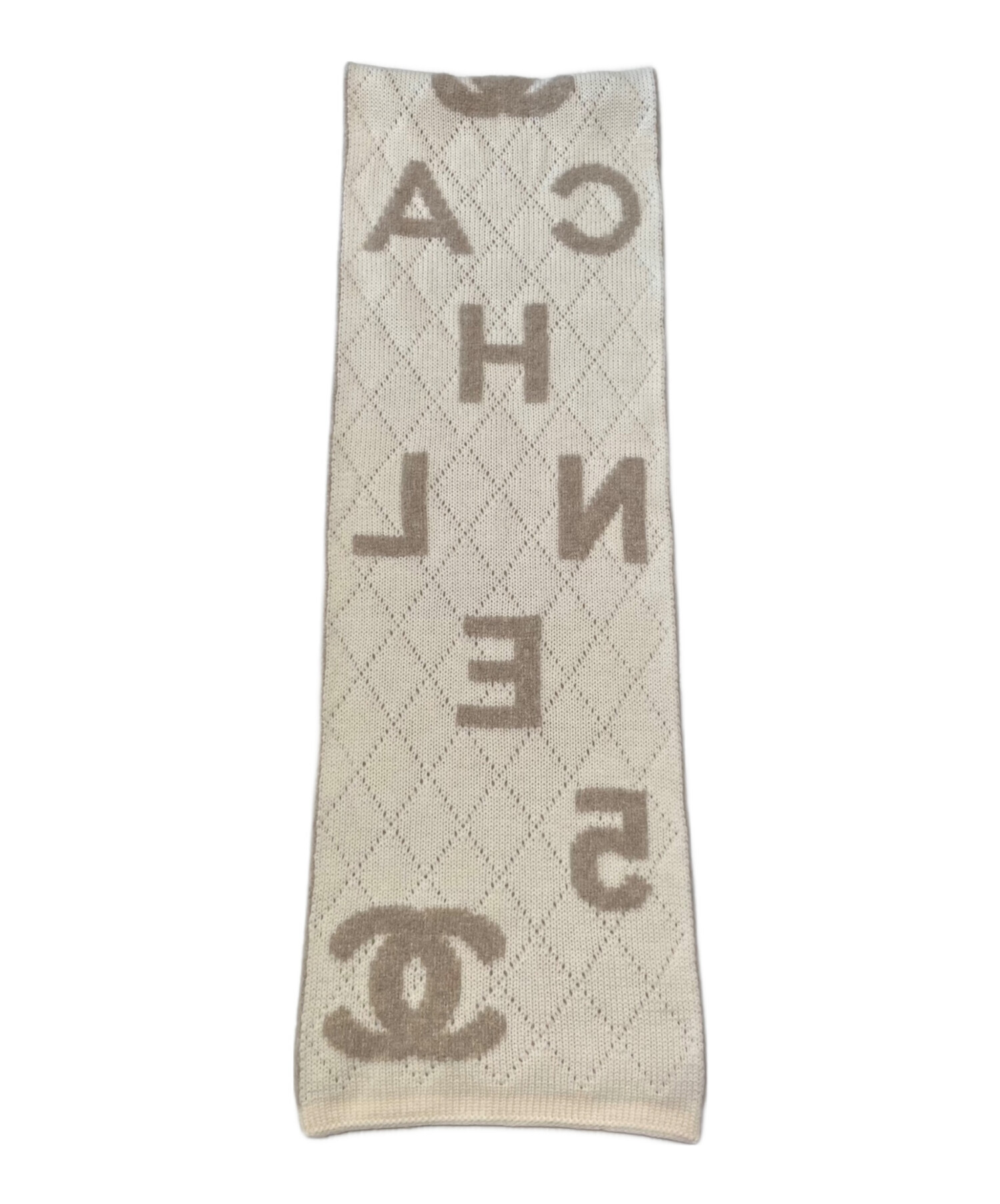 中古・古着通販】CHANEL (シャネル) カシミヤ混 ロゴマフラー ベージュ 