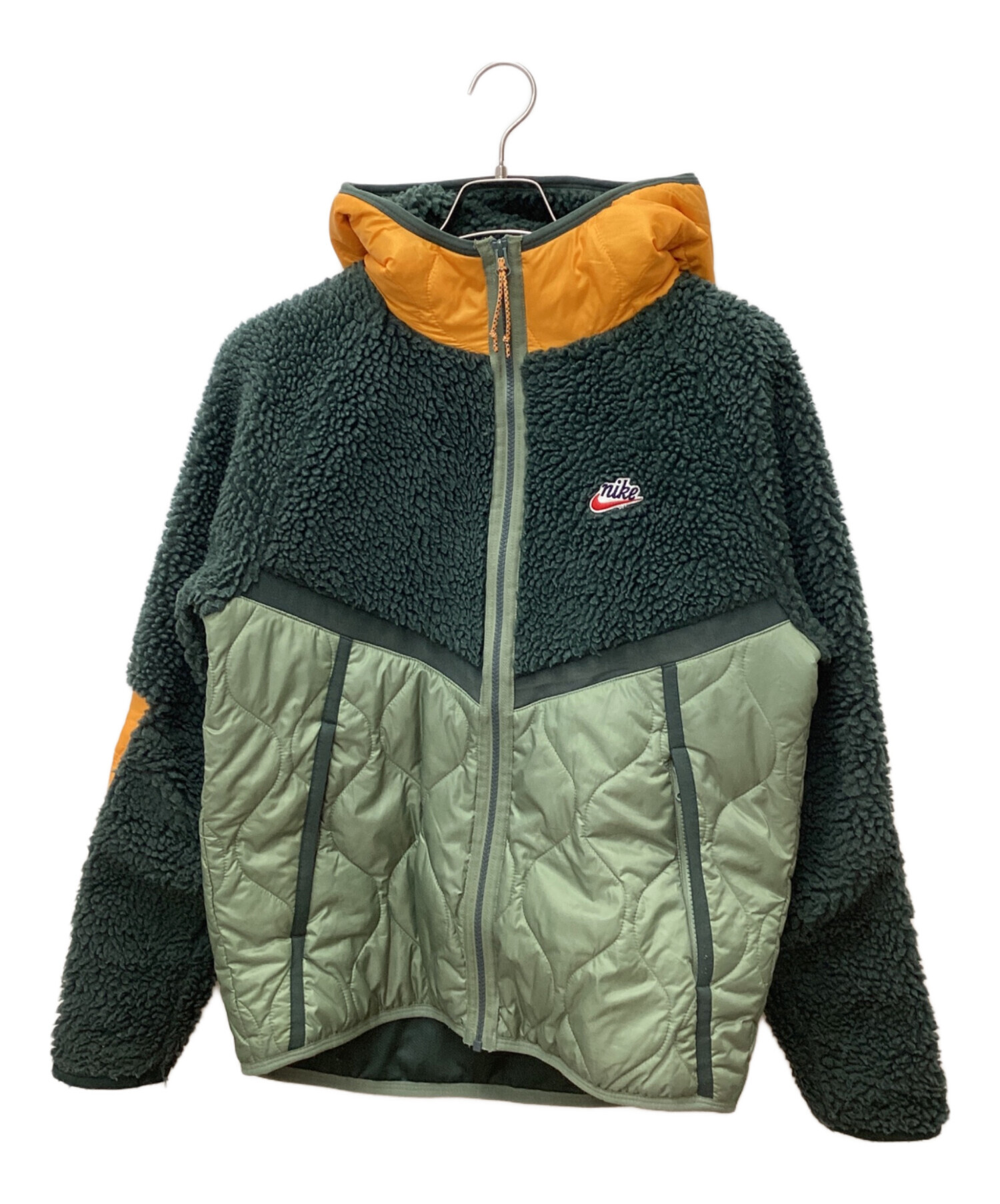 ナイキ 刺繍筆記体ロゴ ボアフリース キルティング 切替 ジャケット パーカー 中古・古着通販】NIKE (ナイキ) ボアフリース キルティングジャケット