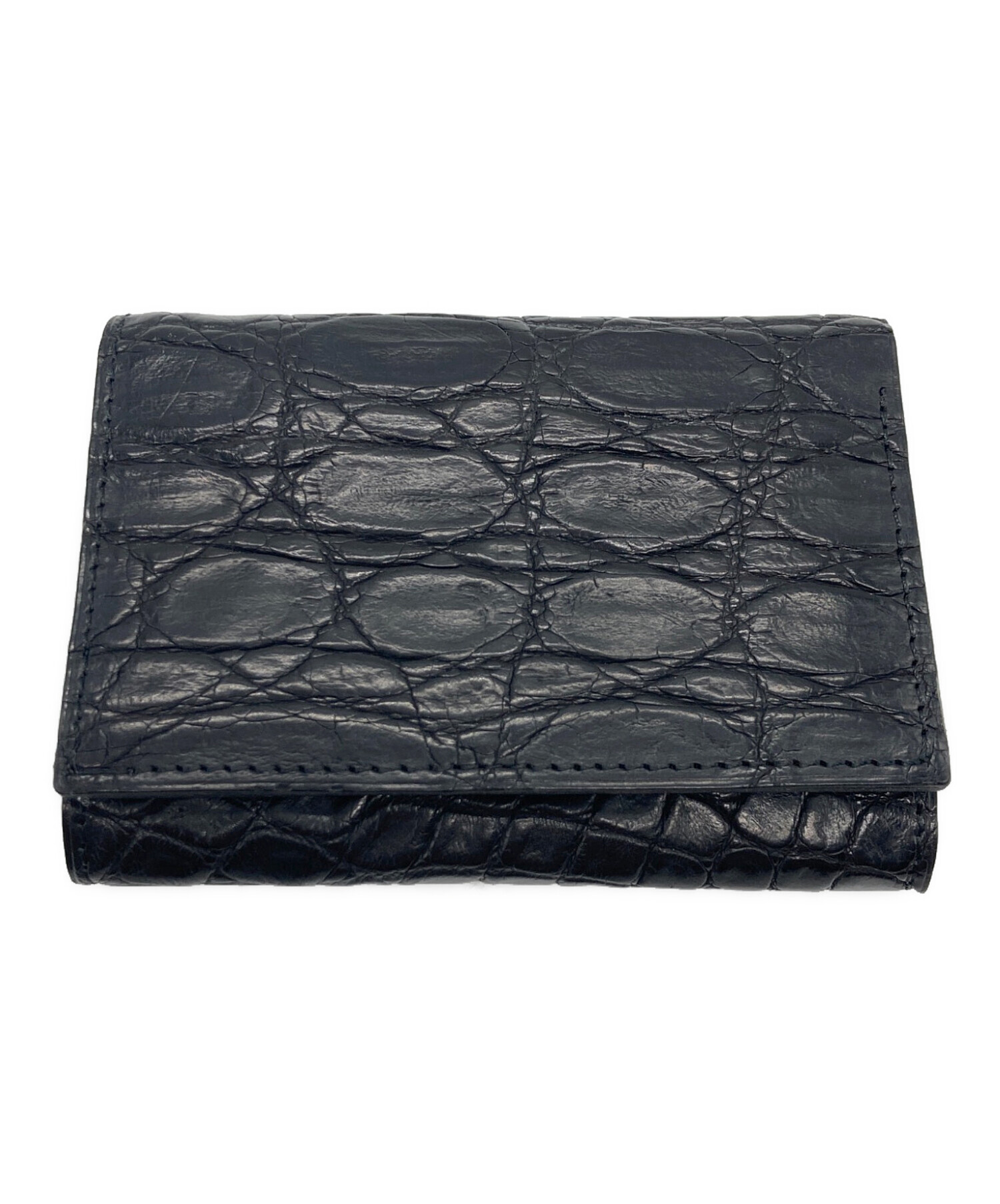 中古・古着通販】m+ (エムピウ) クロコ3つ折り財布 ブラック｜ブランド