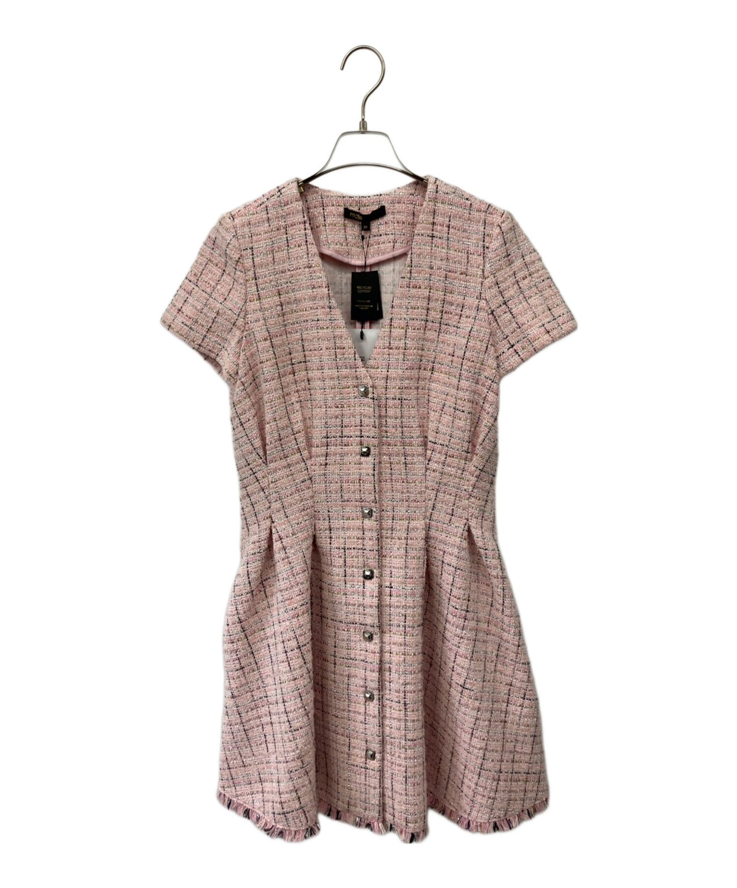 中古・古着通販】maje (マージュ) ツイードミニドレス ピンク サイズ