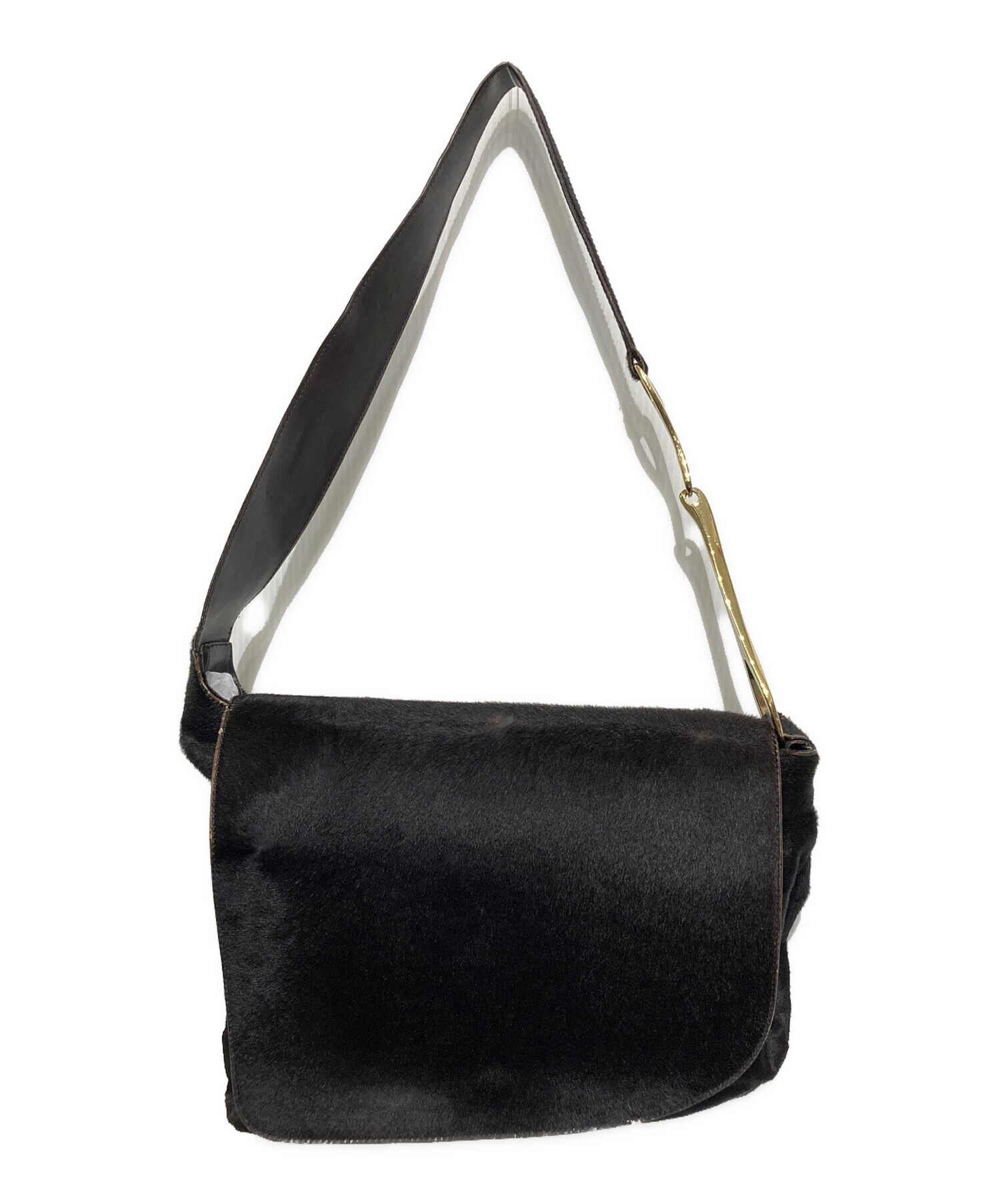 GUCCI ブラックハラコショルダーバッグ 中古・古着通販】GUCCI (グッチ) ハラコショルダーバッグ ブラック