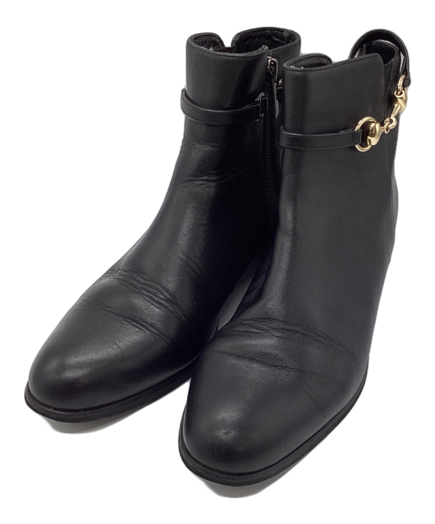 美品　【HIMIKO】バックファスナーショートヒールブーツ/611402 ヒミコ 卑弥呼 バックファスナーショートブーツ/611402 （クロ