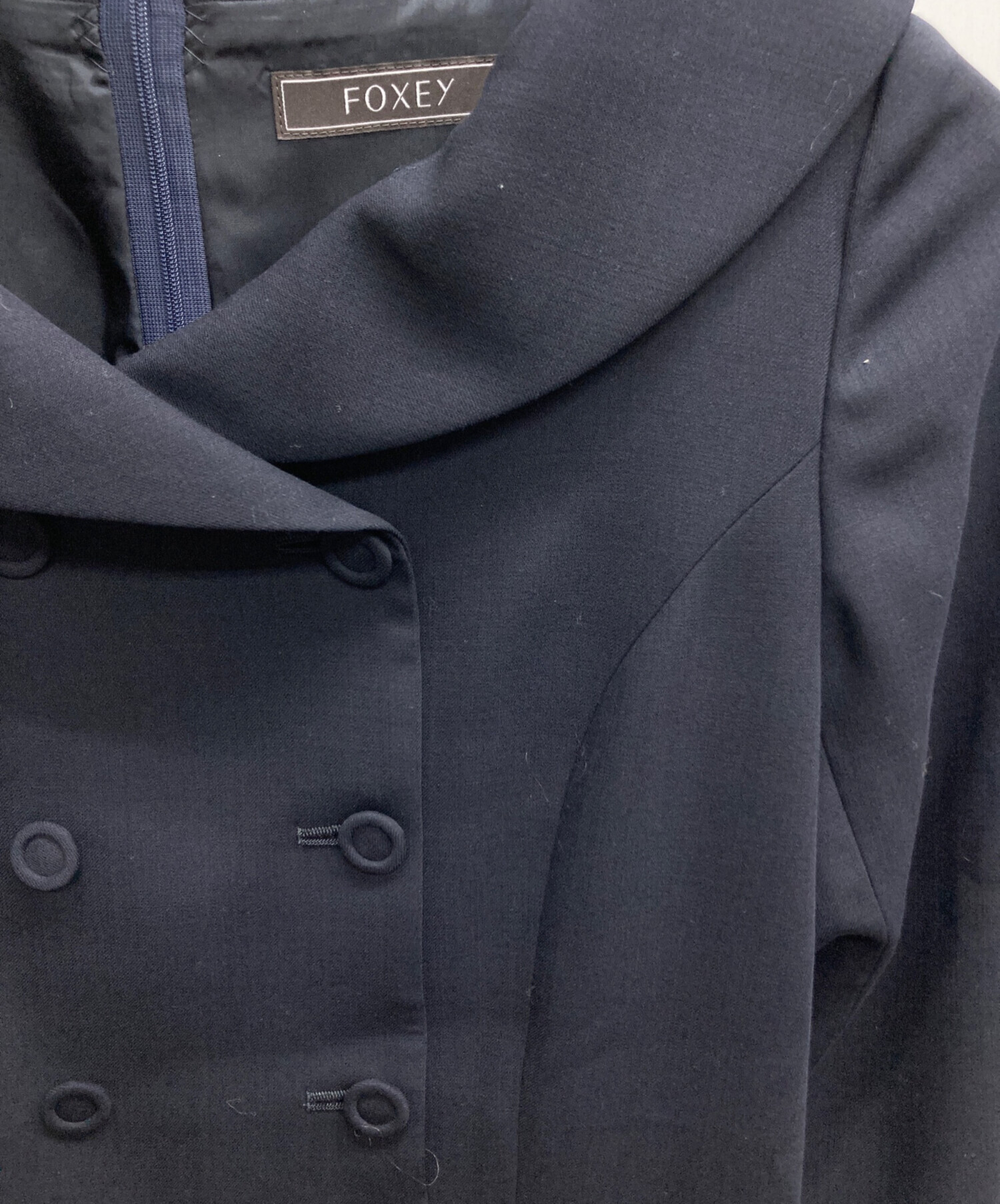 新品同様✨FOXEY フォクシー ワンピース 38 ダークネイビー 結婚式 中古・古着通販】FOXEY (フォクシー) ツイードドレスジャケット