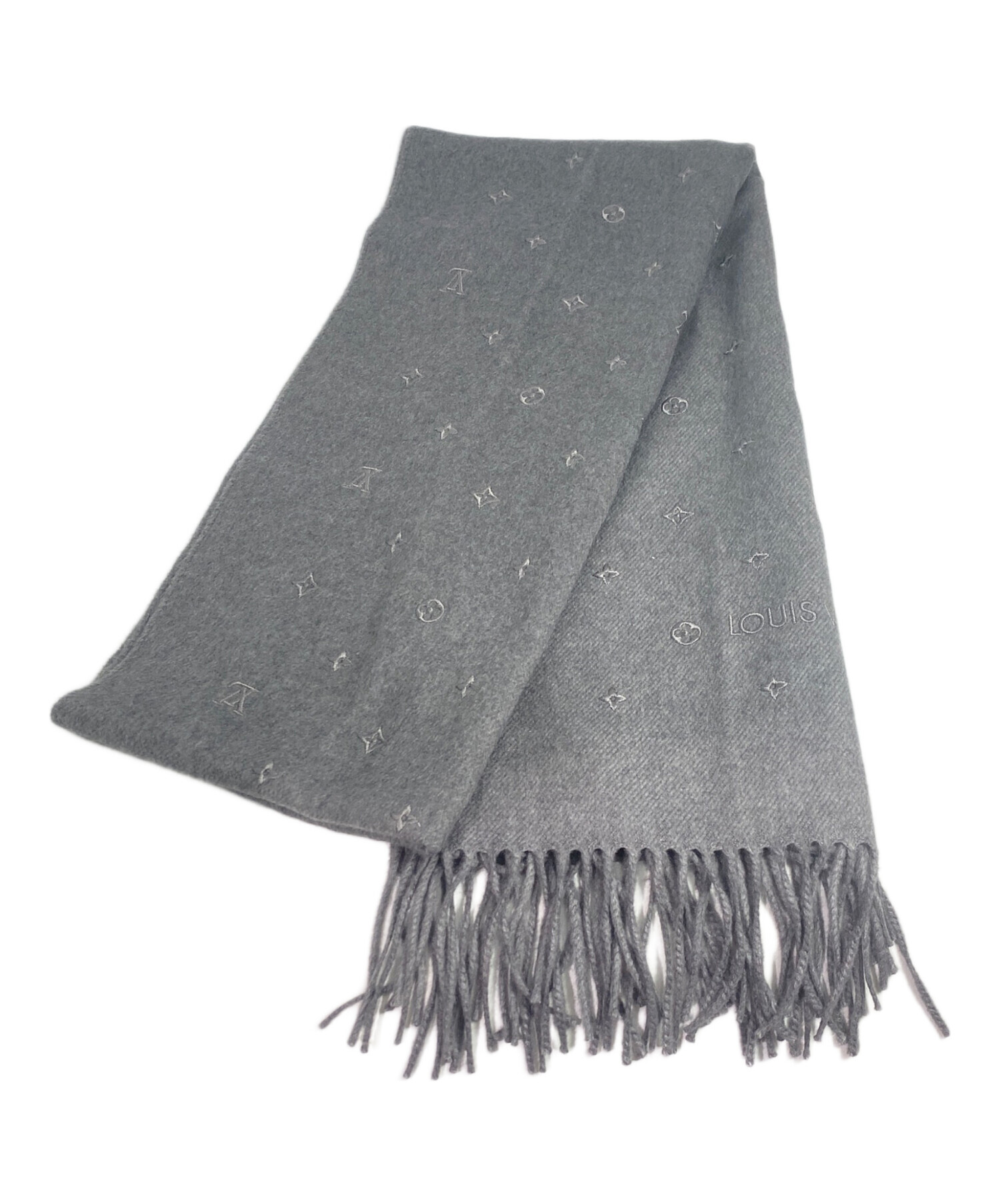 LOUIS VUITTON ストール グレーxネイビー140cm x140cm LOUIS VUITTON