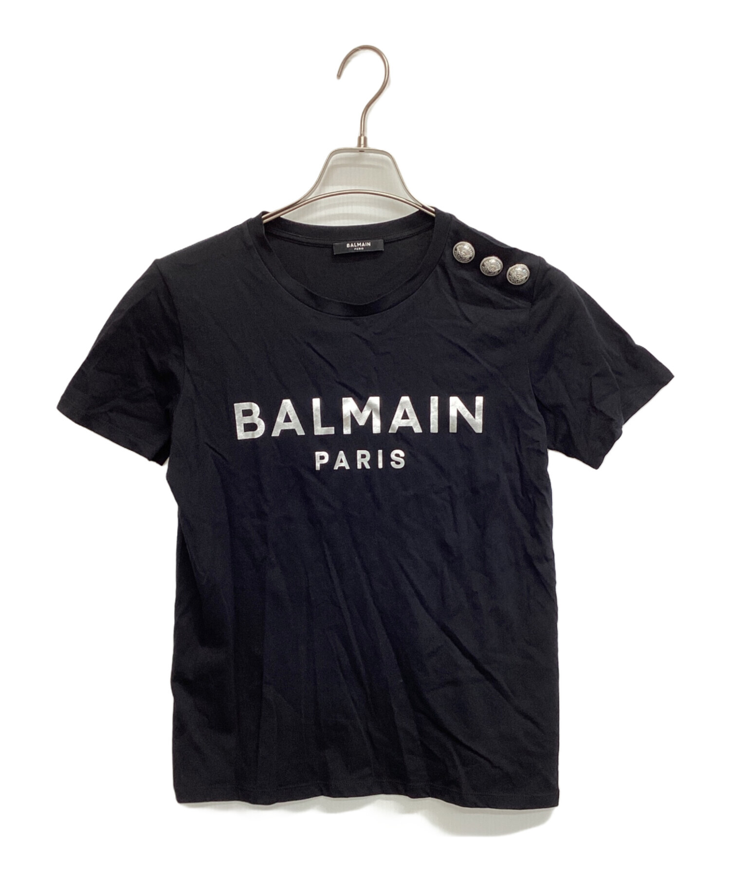 中古・古着通販】BALMAIN (バルマン) ボタンロゴTシャツ ブラック
