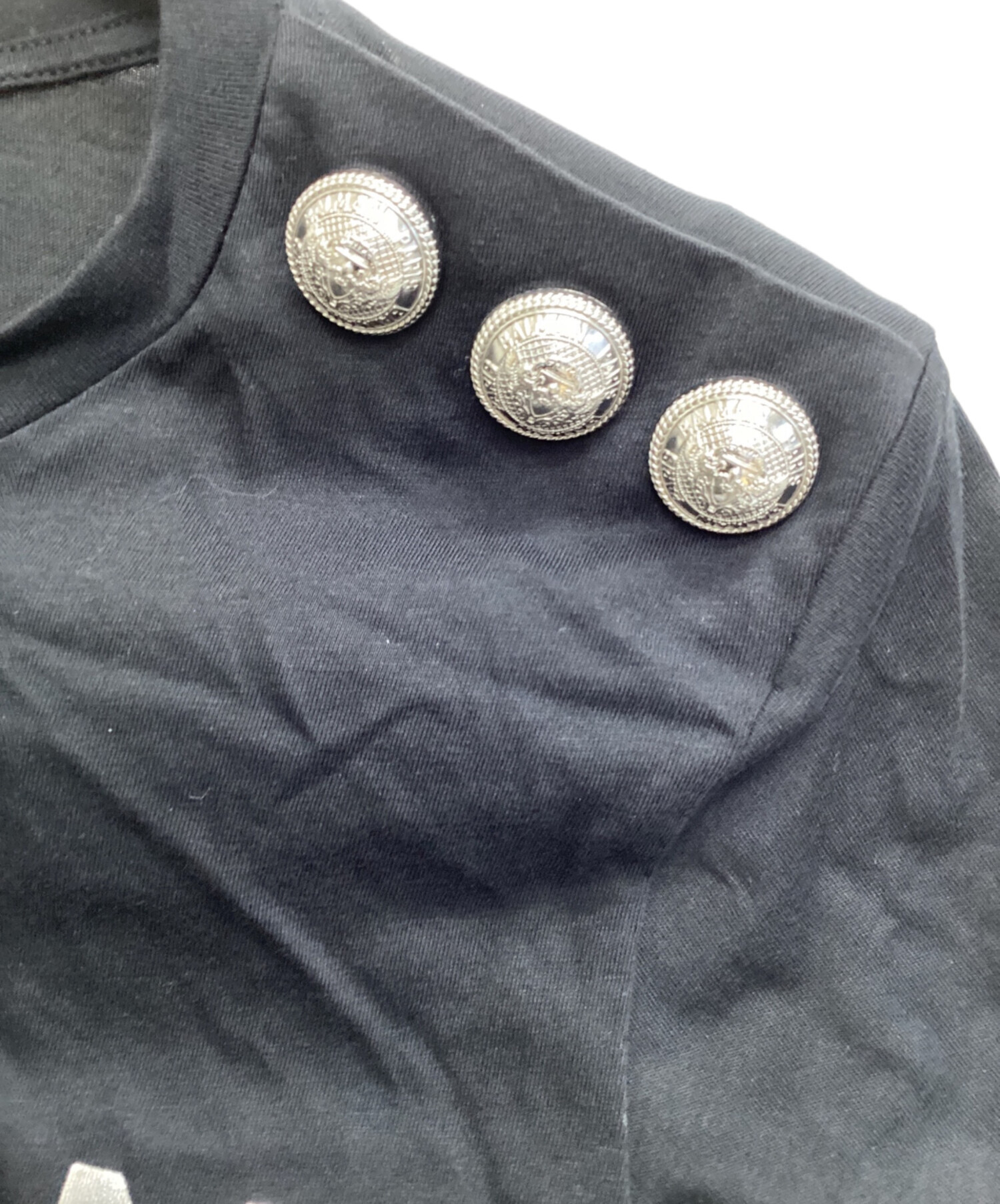 中古・古着通販】BALMAIN (バルマン) ボタンロゴTシャツ ブラック