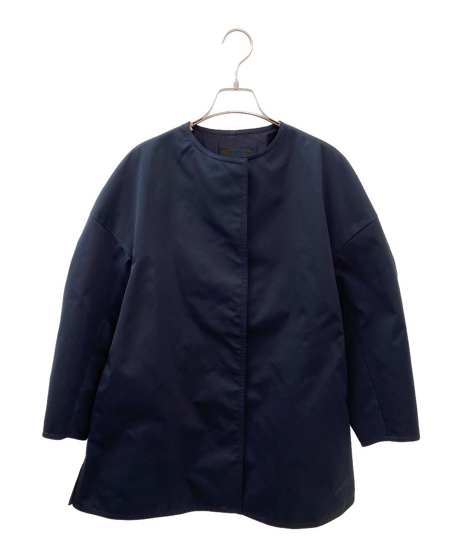 DRAWER ドゥロワー グログランノーカラーコート ネイビー 36サイズ 中古・古着通販】DRAWER (ドゥロワー) グログランノーカラーコート