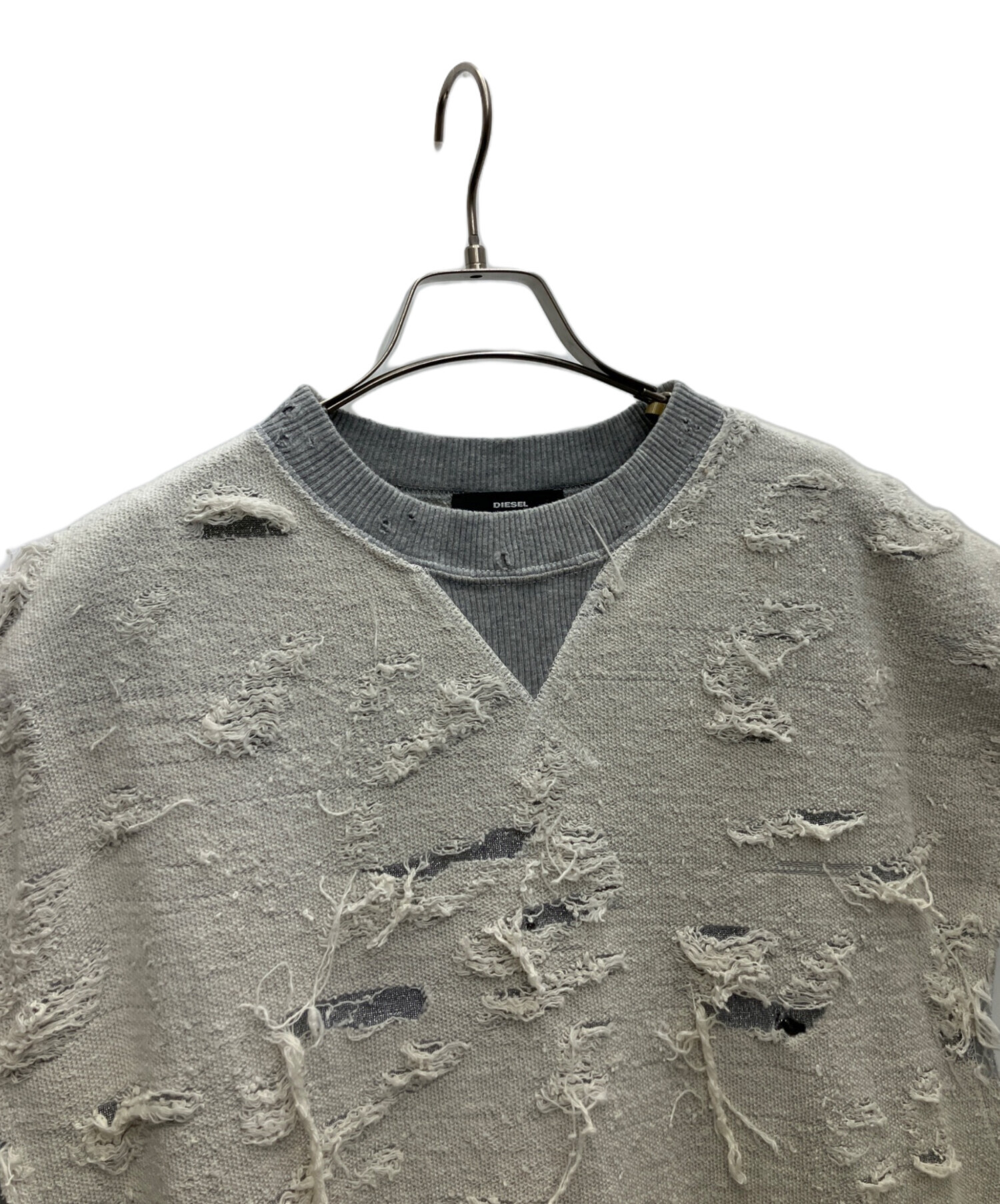 【新品タグ付】DIESELダメージ加工ニットワンピース デニム風ノースリーブ希少 中古・古着通販】DIESEL (ディーゼル) ダメージ加工N/Sスウェット