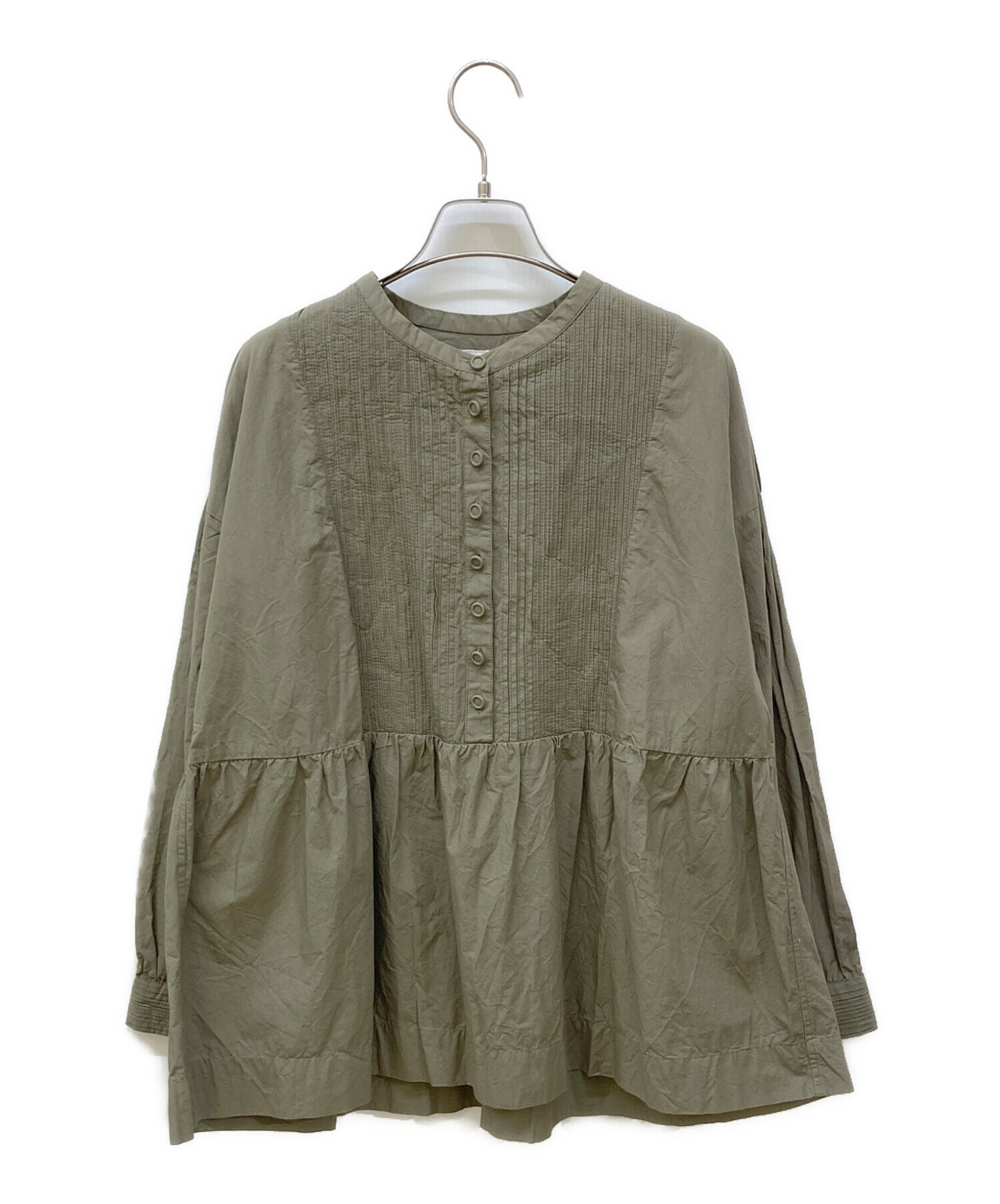 pot and tea ピンタックブラウス  サイズF 長袖シャツ カーキ レディース ポットアンドティー【中古】4-0421M△ 中古・古着通販】pot and tea (ポットアンドティー) インドピンタック