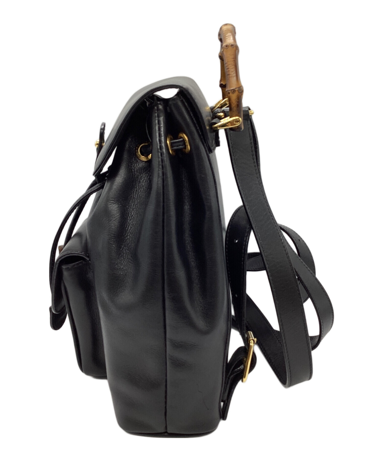 【美品】GUCCI　ミニリュック　バンブー　竹　ブラック　巾着　オールドグッチ 美品】GUCCIミニリュックバンブー竹ブラック巾着オールドグッチ