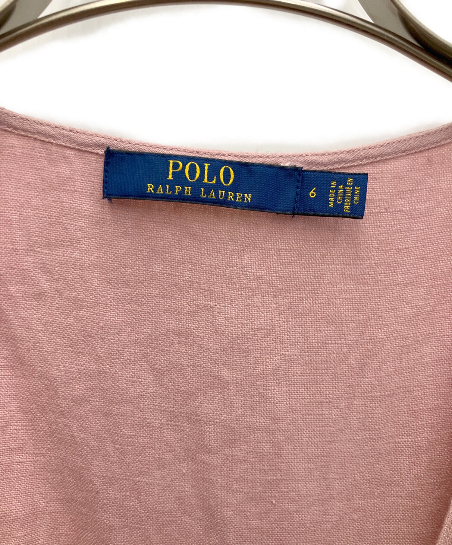 美品 ポロラルフローレン リネン100% カシュクールワンピース ピンク フレア 中古・古着通販】POLO RALPH LAUREN (ポロ・ラルフローレン) リネン