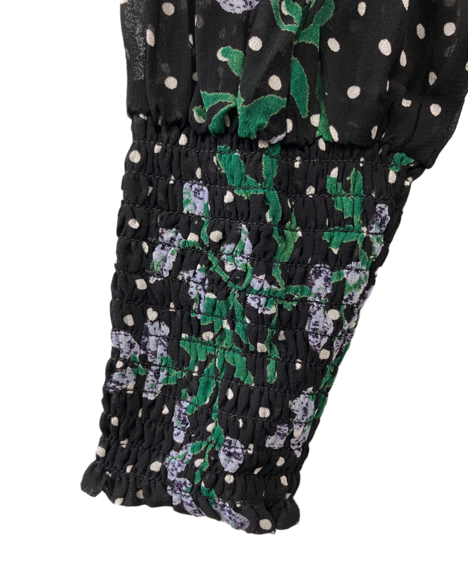 美品✨GANNI 花柄 総柄 ワンピース 長袖 36 中古・古着通販】Ganni (ガニー) 花柄ワンピース ブラック サイズ:36