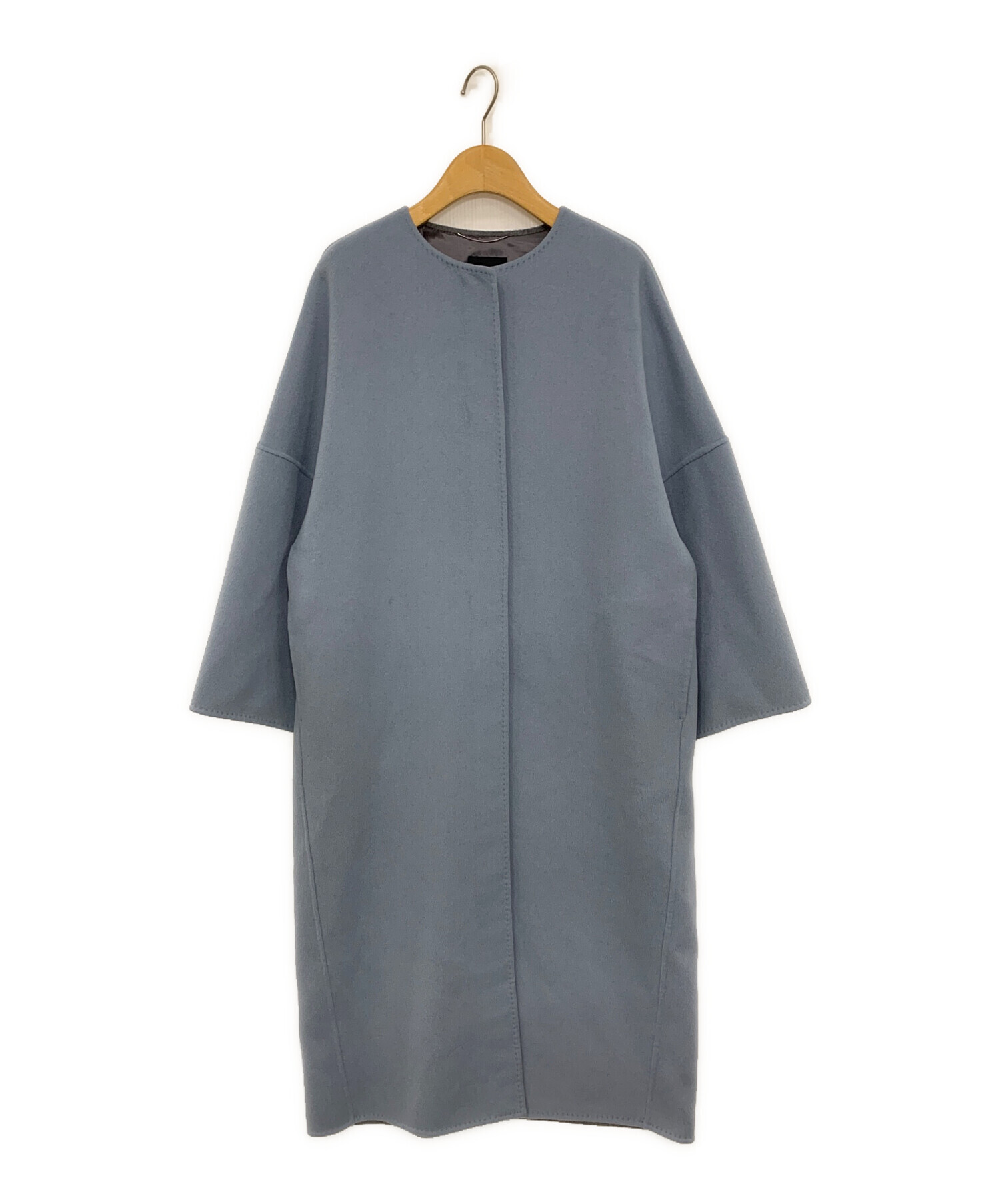 ebure エーブル　ノーカラーコート 中古・古着通販】EBURE (エブール) カシミヤノーカラーコート ブルー