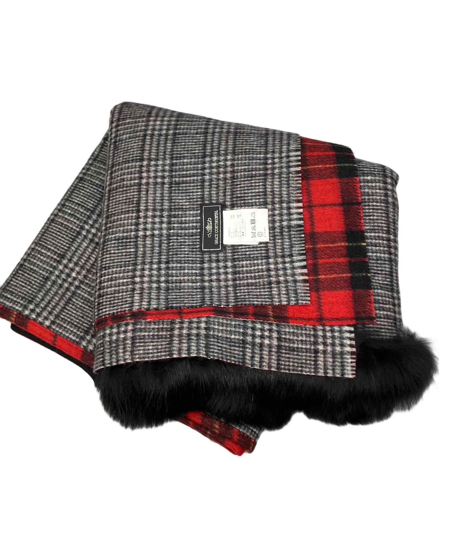 美品 GRACE CONTINENTAL ファー チェック ポンチョ ストール 中古・古着通販】GRACE CONTINENTAL (（グレースコンチネンタル