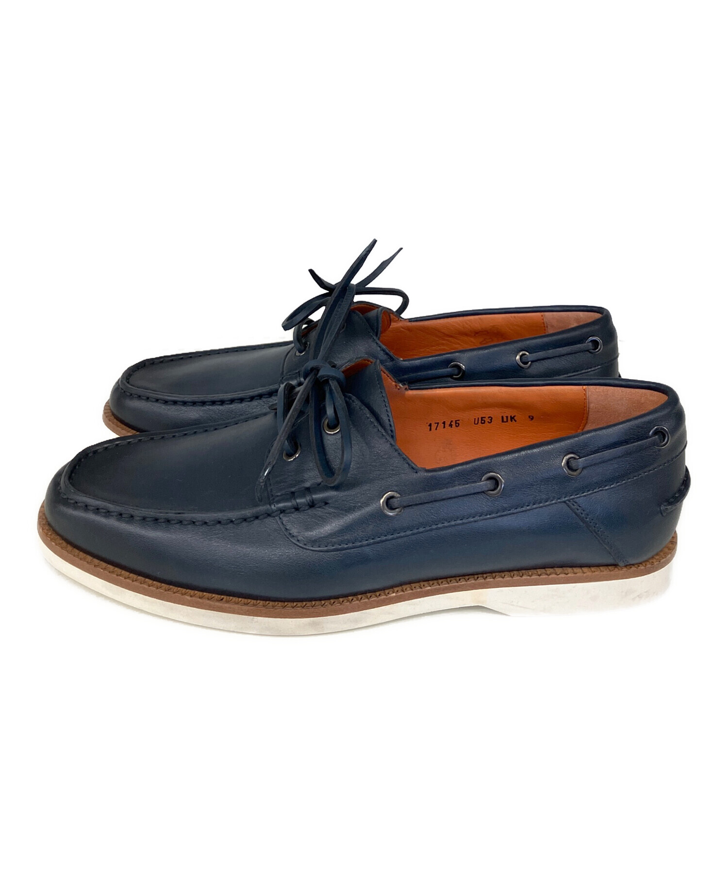 【SANTONI】未使用展示品！ サントーニ レザーデッキシューズ26.5cm 中古・古着通販】Santoni (サントーニ) デッキシューズ ネイビー