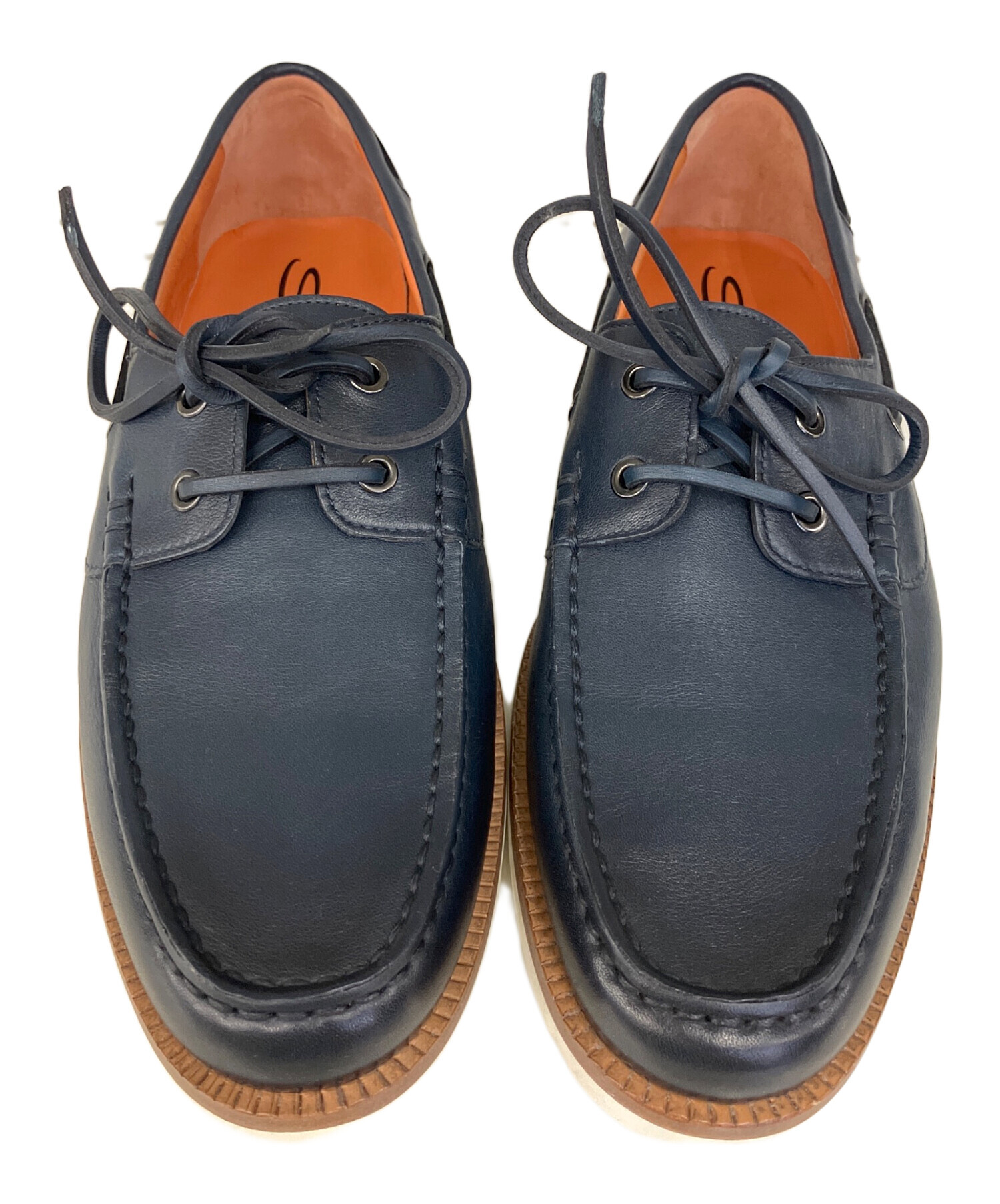 【SANTONI】未使用展示品！ サントーニ レザーデッキシューズ26.5cm 中古・古着通販】Santoni (サントーニ) デッキシューズ ネイビー