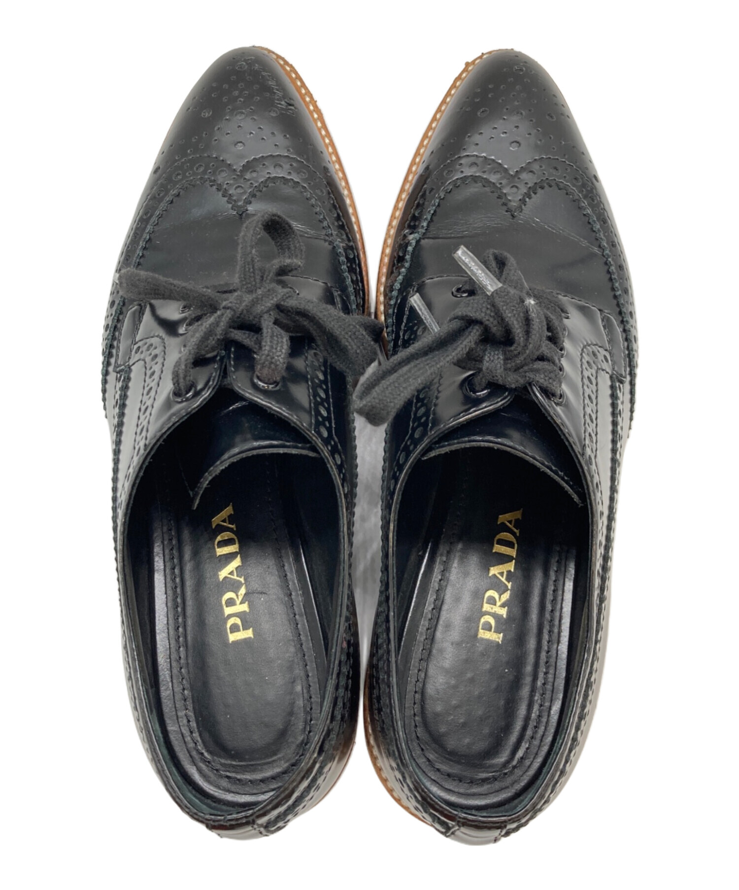 中古・古着通販】PRADA (プラダ) ウィングチップシューズ ブラック