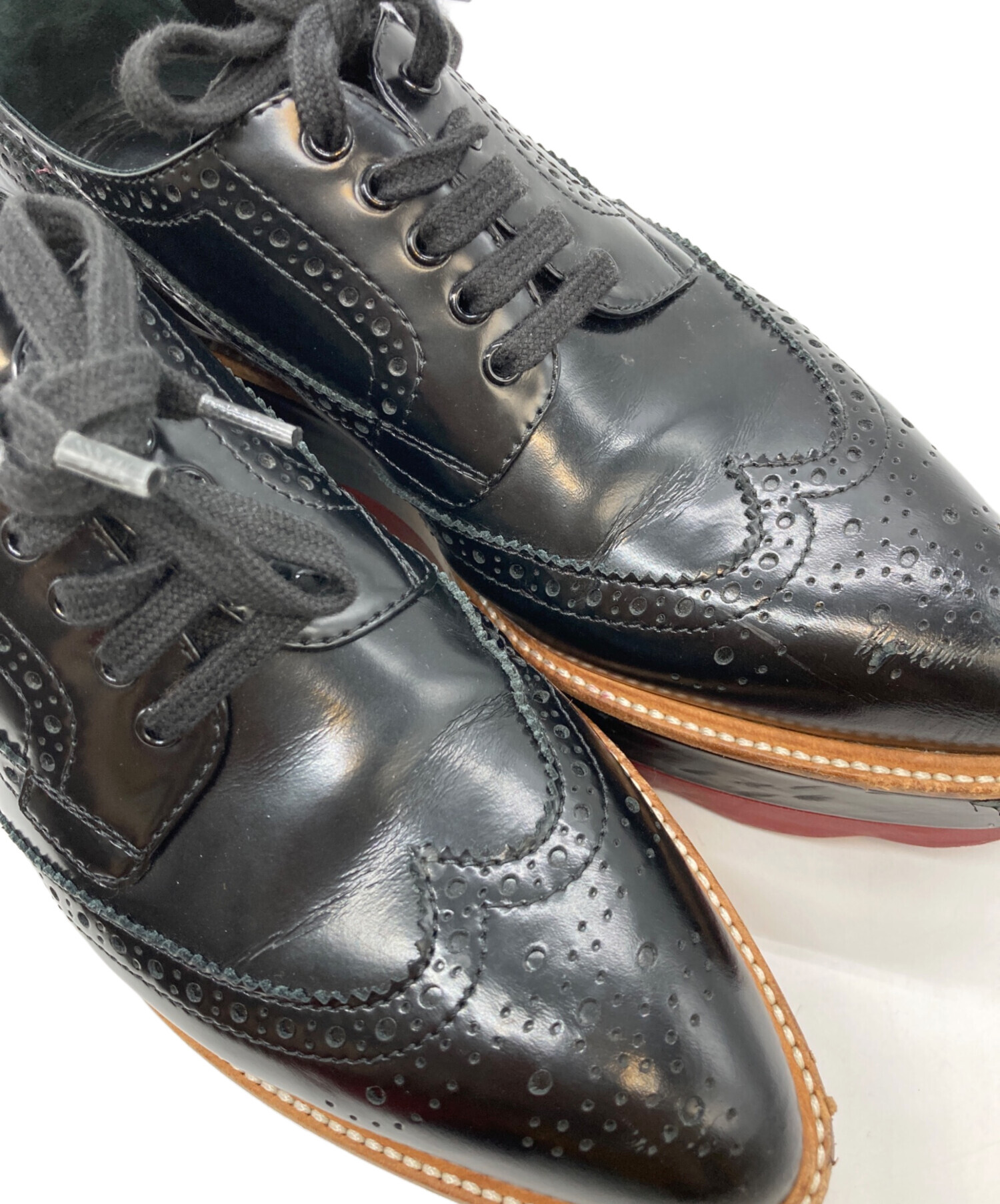 中古・古着通販】PRADA (プラダ) ウィングチップシューズ ブラック