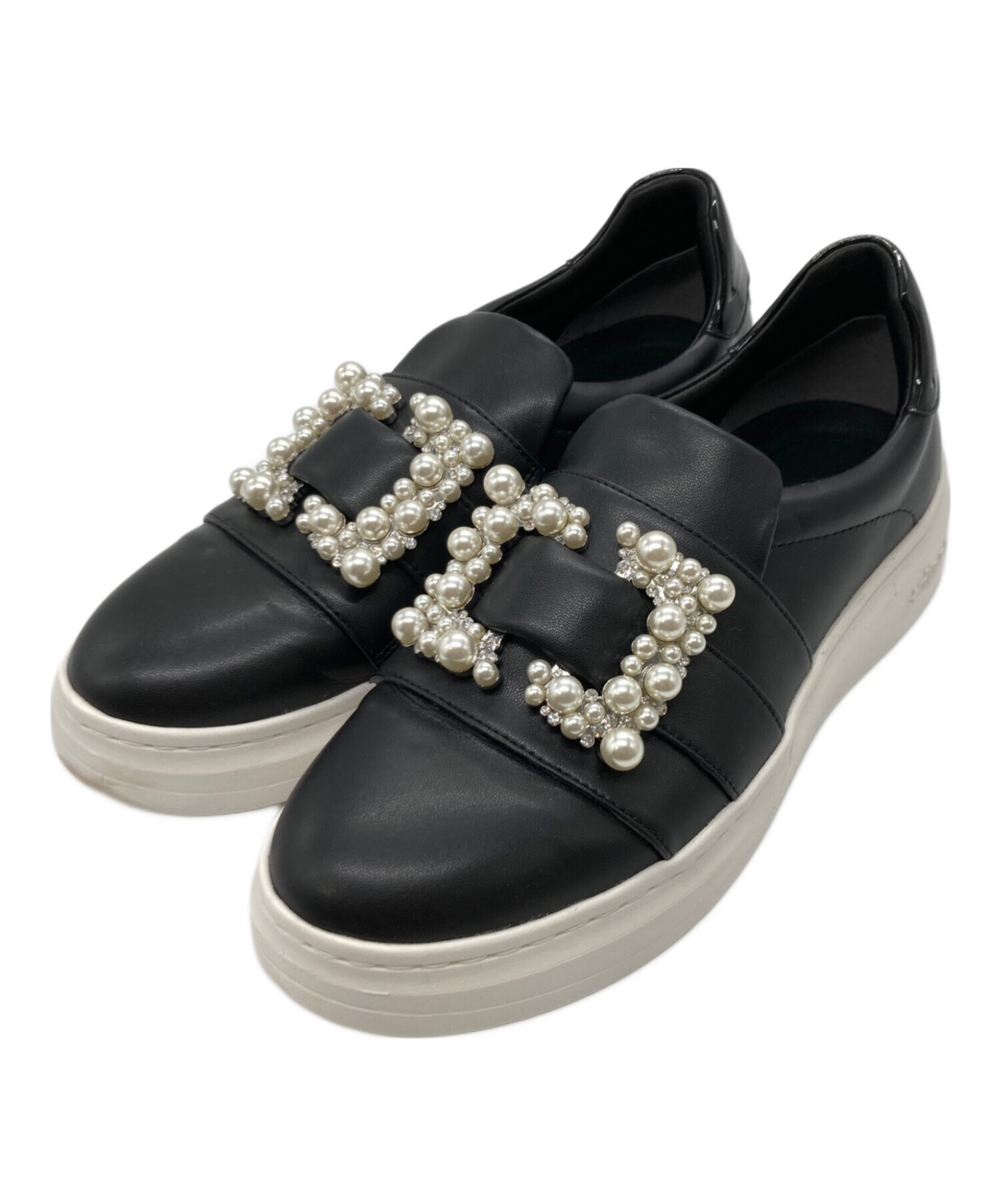 DIANA ダイアナ　ブラック フラットシューズ パール装飾　新品・未使用 中古・古着通販】+DIANA (プラスダイアナ) パールバックル