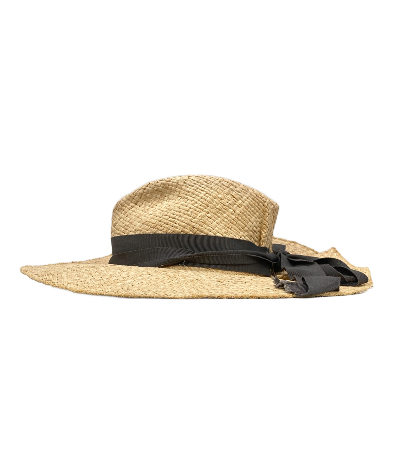 Lola HATS ローラハッツ　麦わら帽子　 黒リボン　ベージュ　中折 中古・古着通販】LOLA HATS (ローラハッツ) ラフィアハット｜ブランド