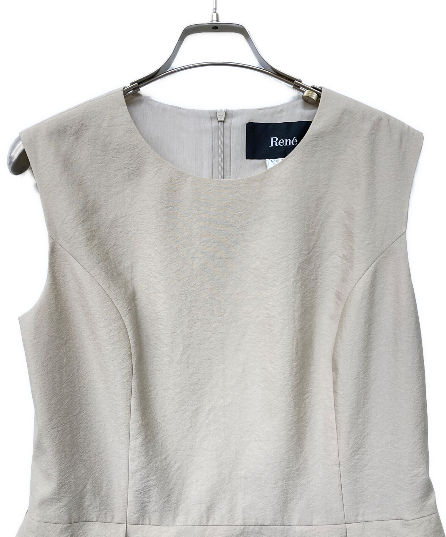 【美品】René ルネ　パール ノースリーブワンピース　ベージュ 中古・古着通販】Rene (ルネ) ワンピース ベージュ サイズ:38