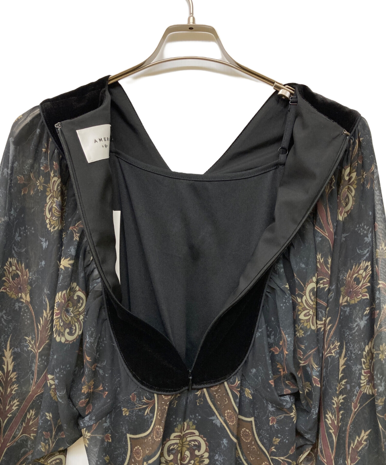 中古・古着通販AMERI (アメリ) VELOUR DOCKING SCARF DRESS ブラック 