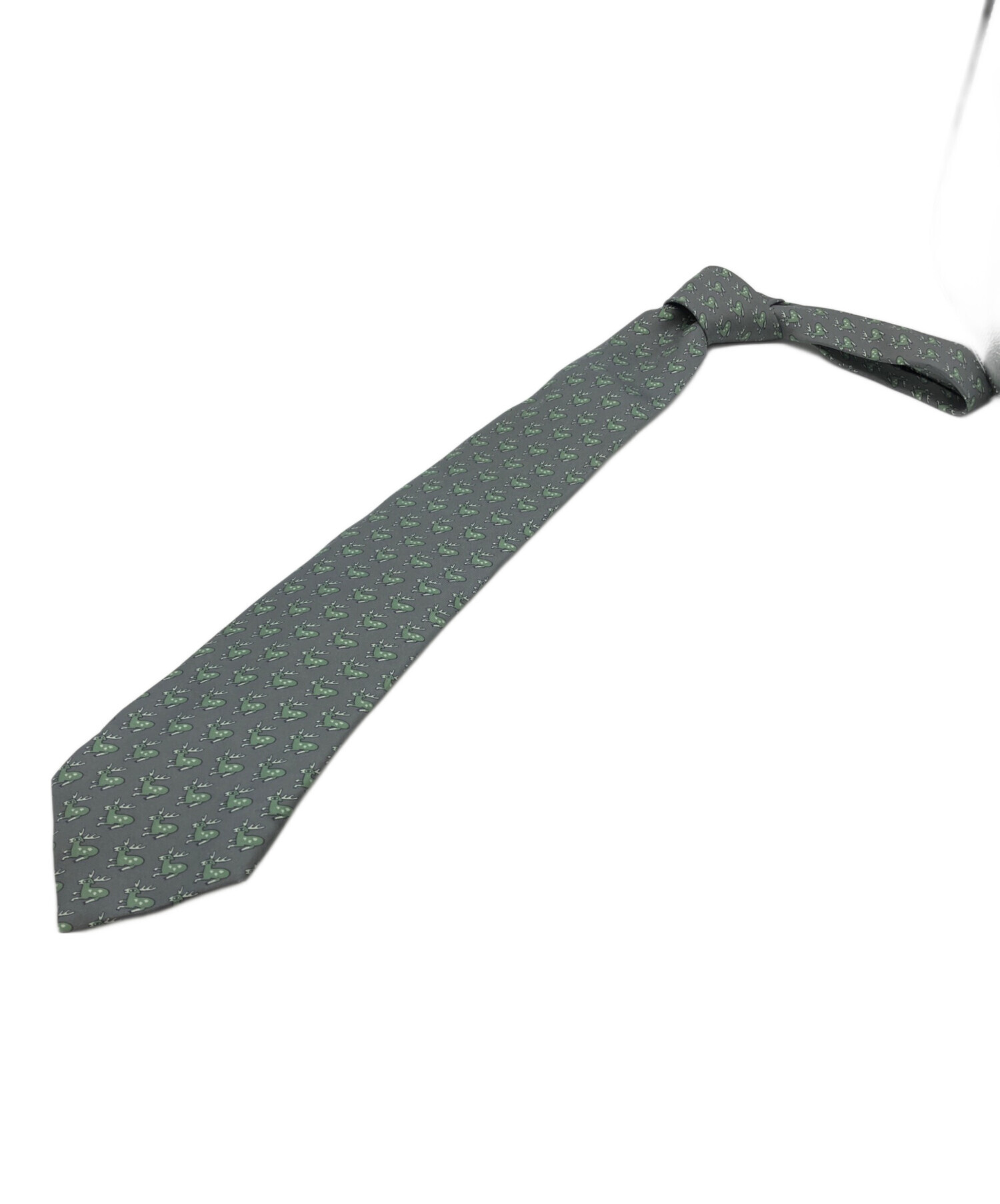 中古・古着通販】HERMES (エルメス) 鹿柄ネクタイ グレー サイズ:無し 中古・古着通販】HERMES (エルメス) 鹿柄ネクタイ グレー サイズ:無し
