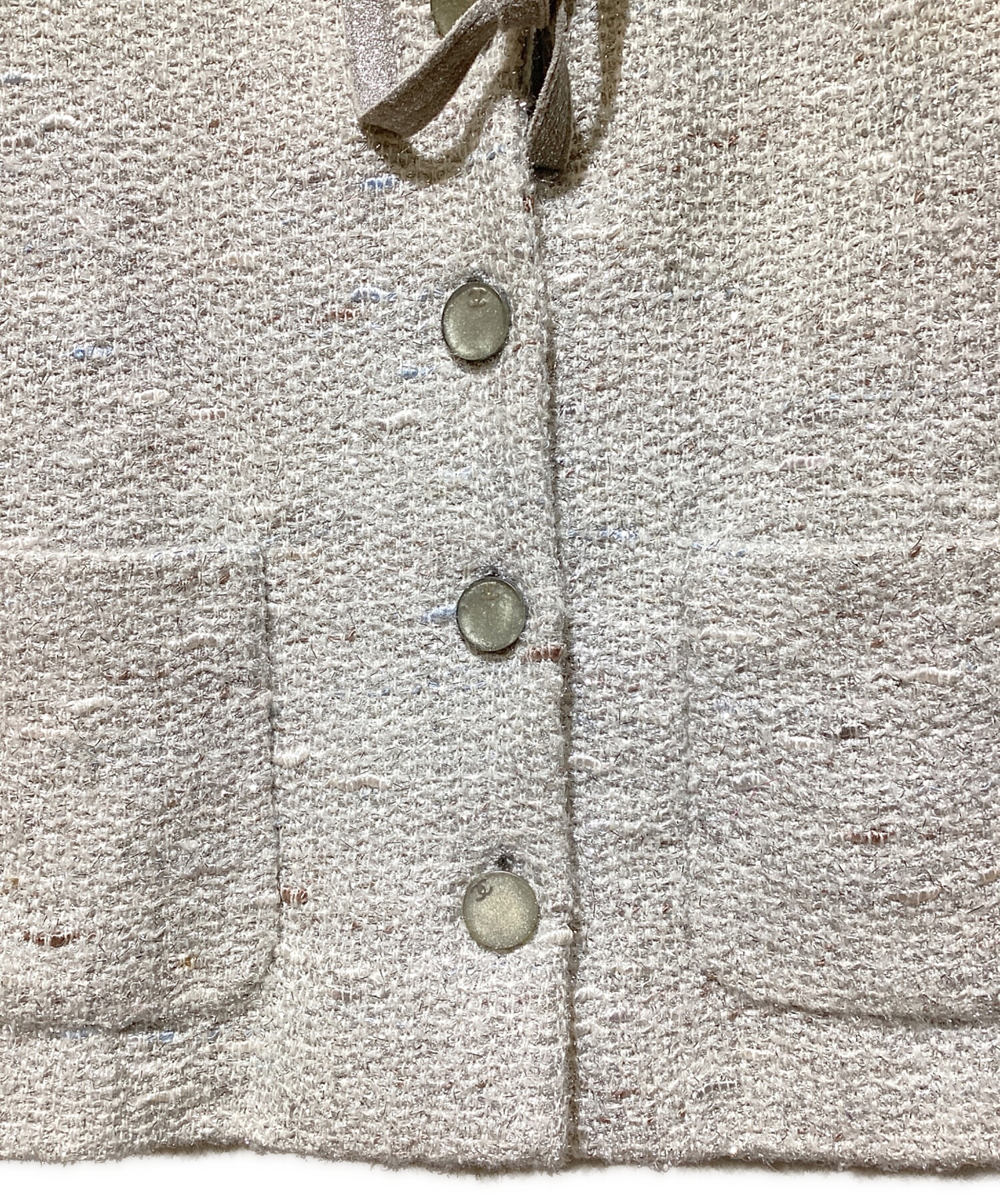 CHANELシャネル COCOマークボタンツイートノーカラー裾チェーンジャケット 中古・古着通販】CHANEL (シャネル) Coco Button No Collar