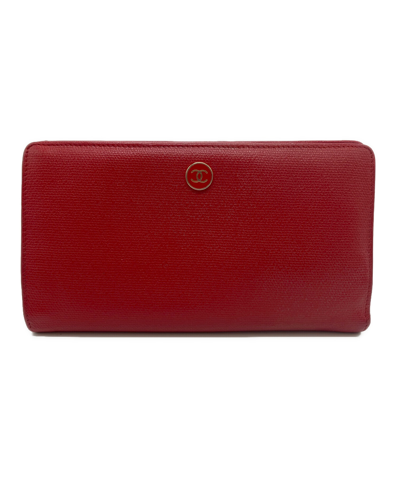 中古・古着通販】CHANEL (シャネル) 二つ折り長財布 レッド サイズ