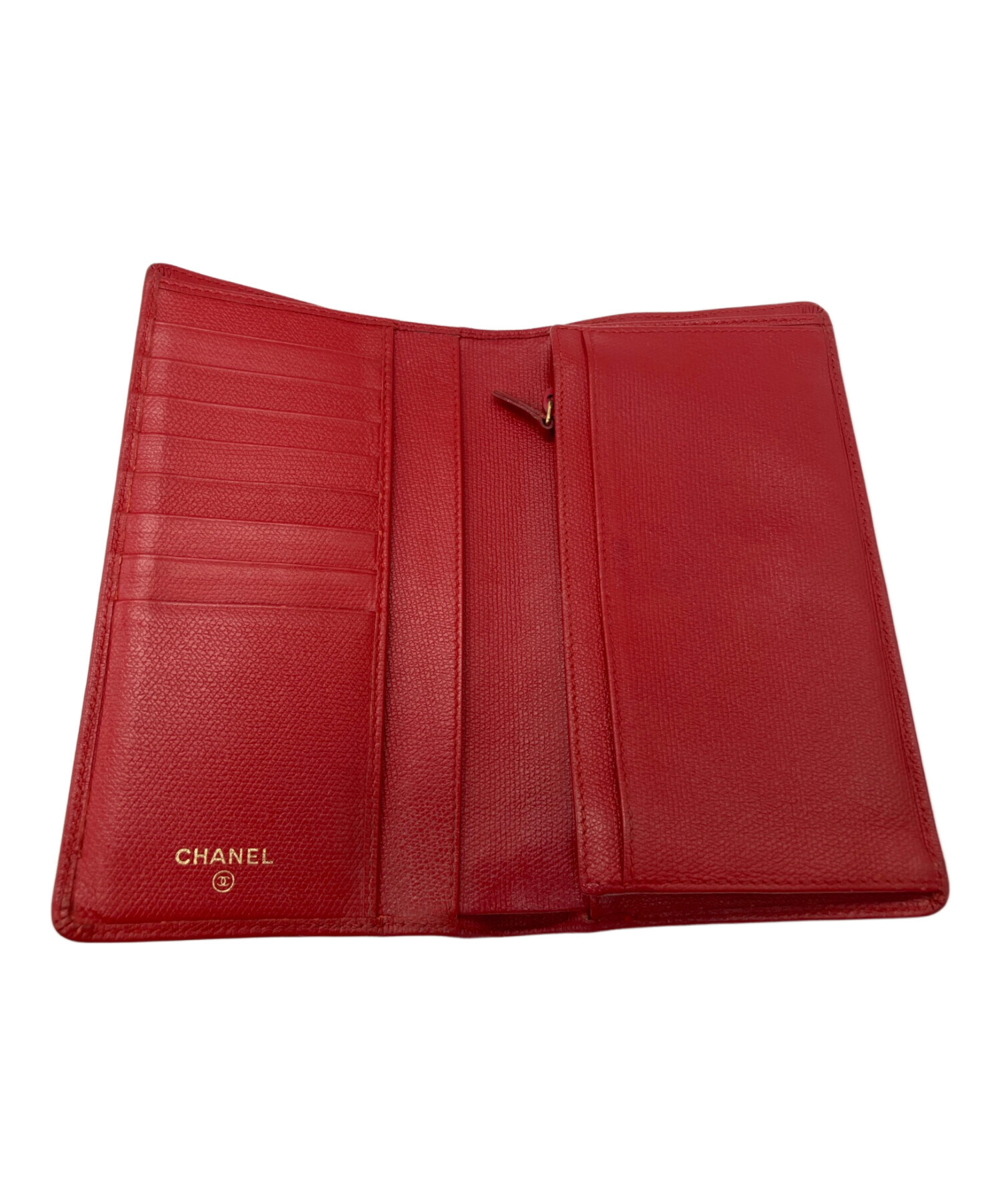 CHANEL レザー 二つ折り財布　レッド 中古・古着通販】CHANEL (シャネル) 2つ折り財布 レッド｜ブランド