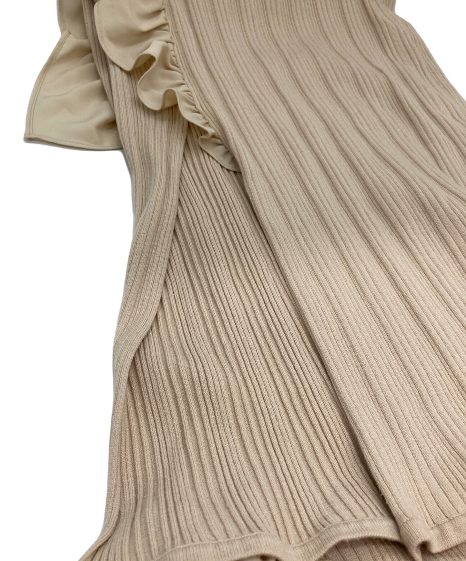 Her lip to ハーリップトゥ Ruffle Wrap Rib Knit Dress S リブニット ドレス 小嶋陽菜 茶 長袖 ワンピース ピンク ベージュ