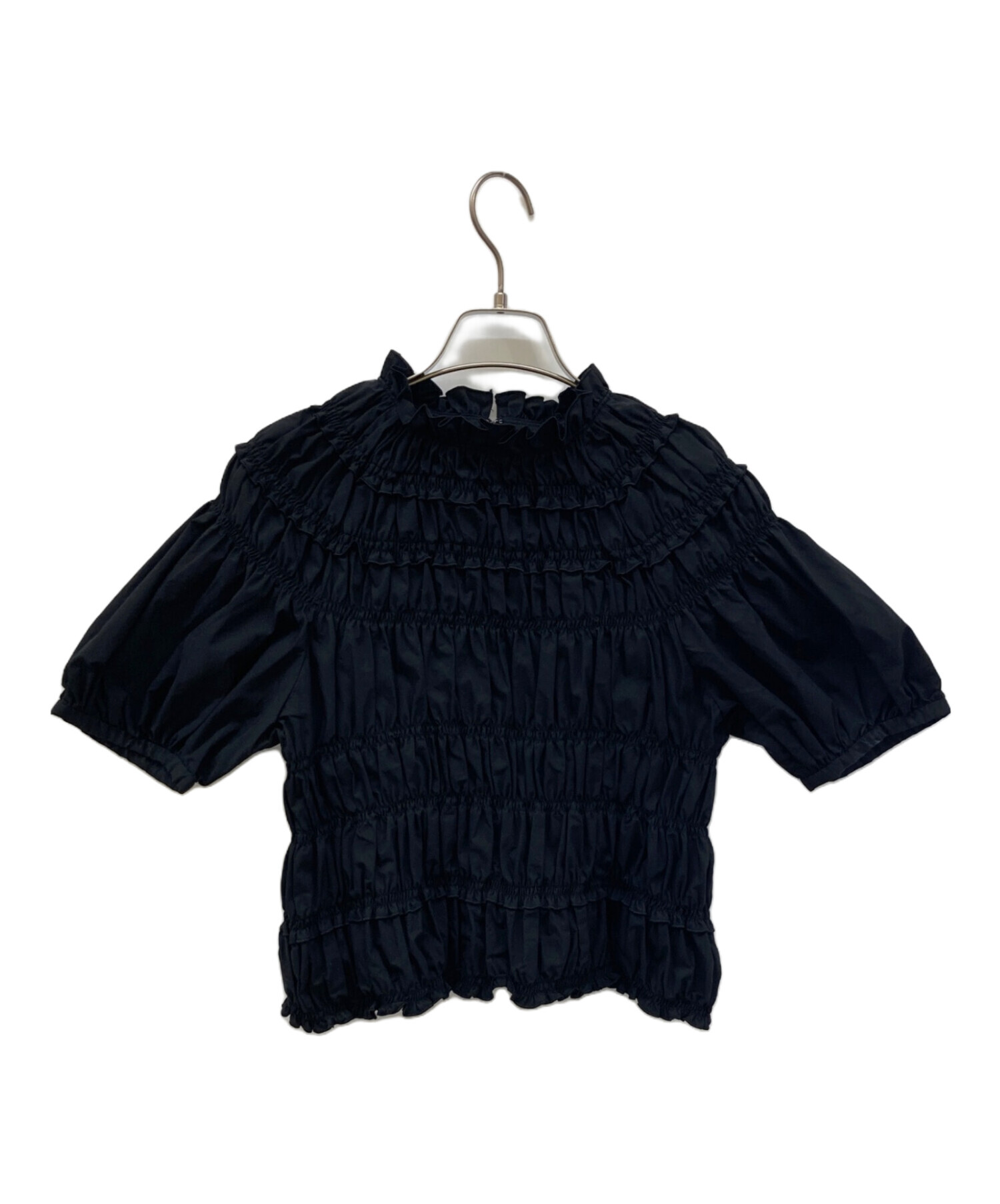 中古・古着通販】MECRE (メクル) SHRRING GATHER BLOUSE ブラック 