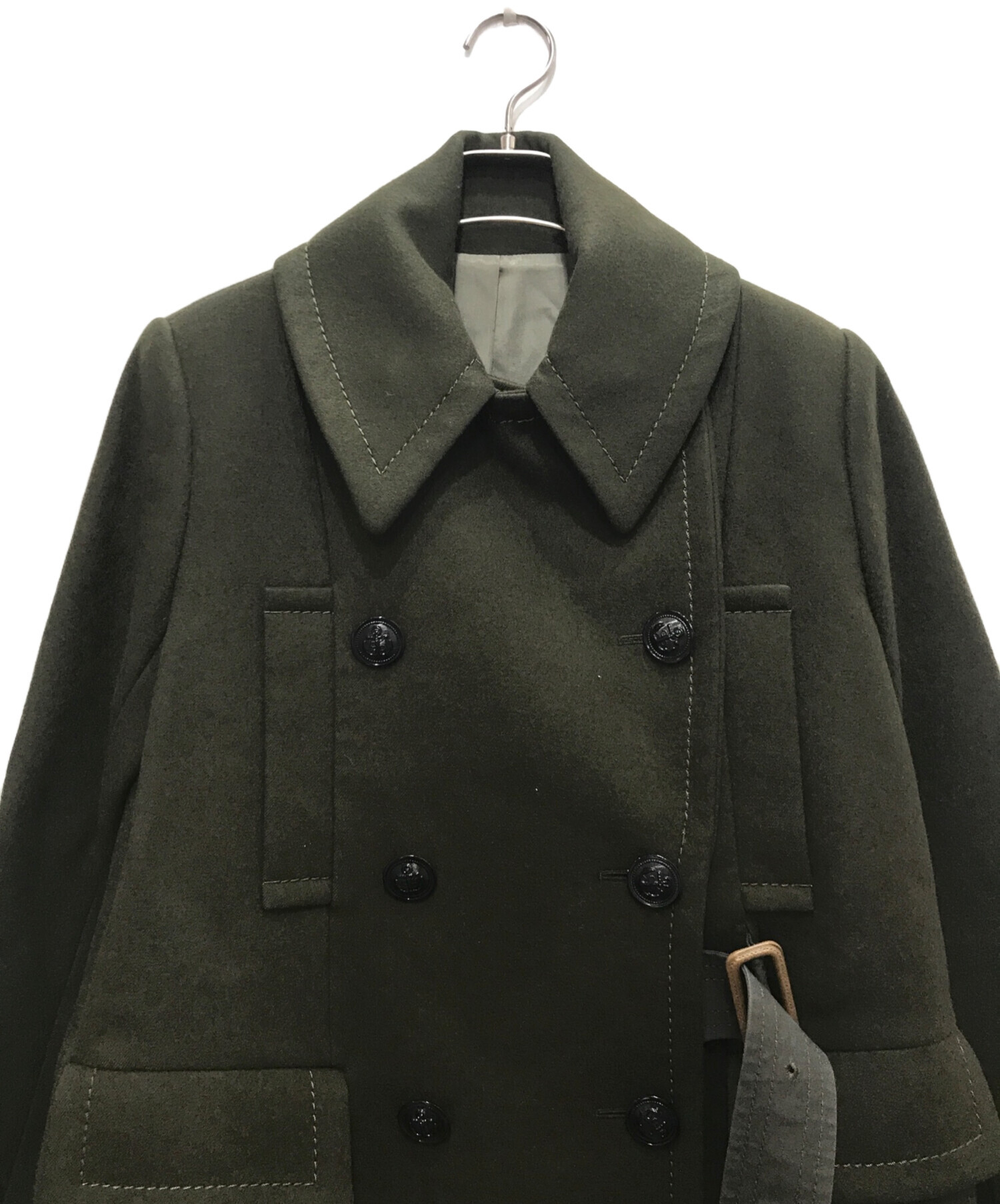 中古・古着通販】sacai (サカイ) ベルトメルトンコート オリーブ 