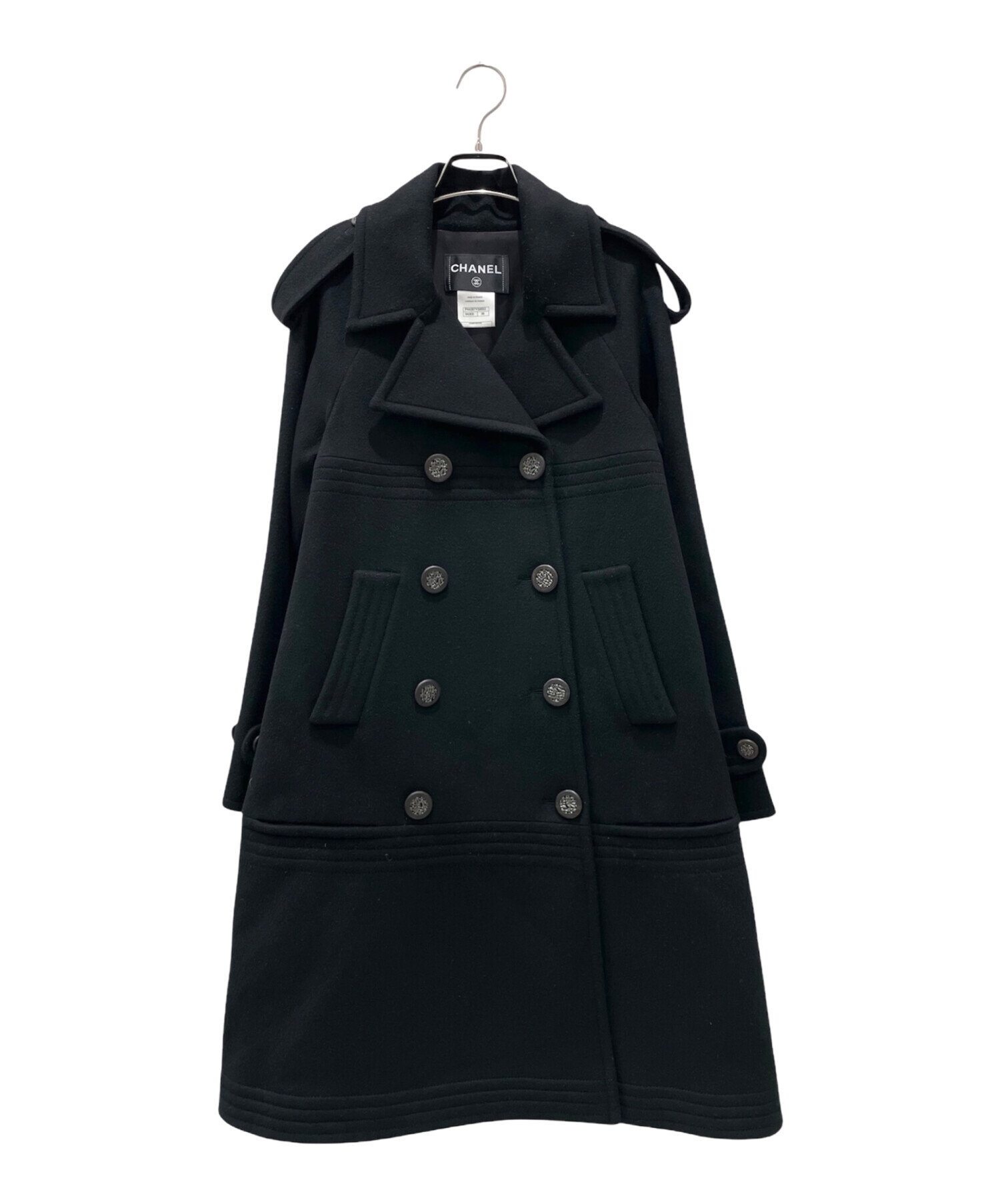 中古・古着通販】CHANEL (シャネル) ダブルロングコート ブラック 
