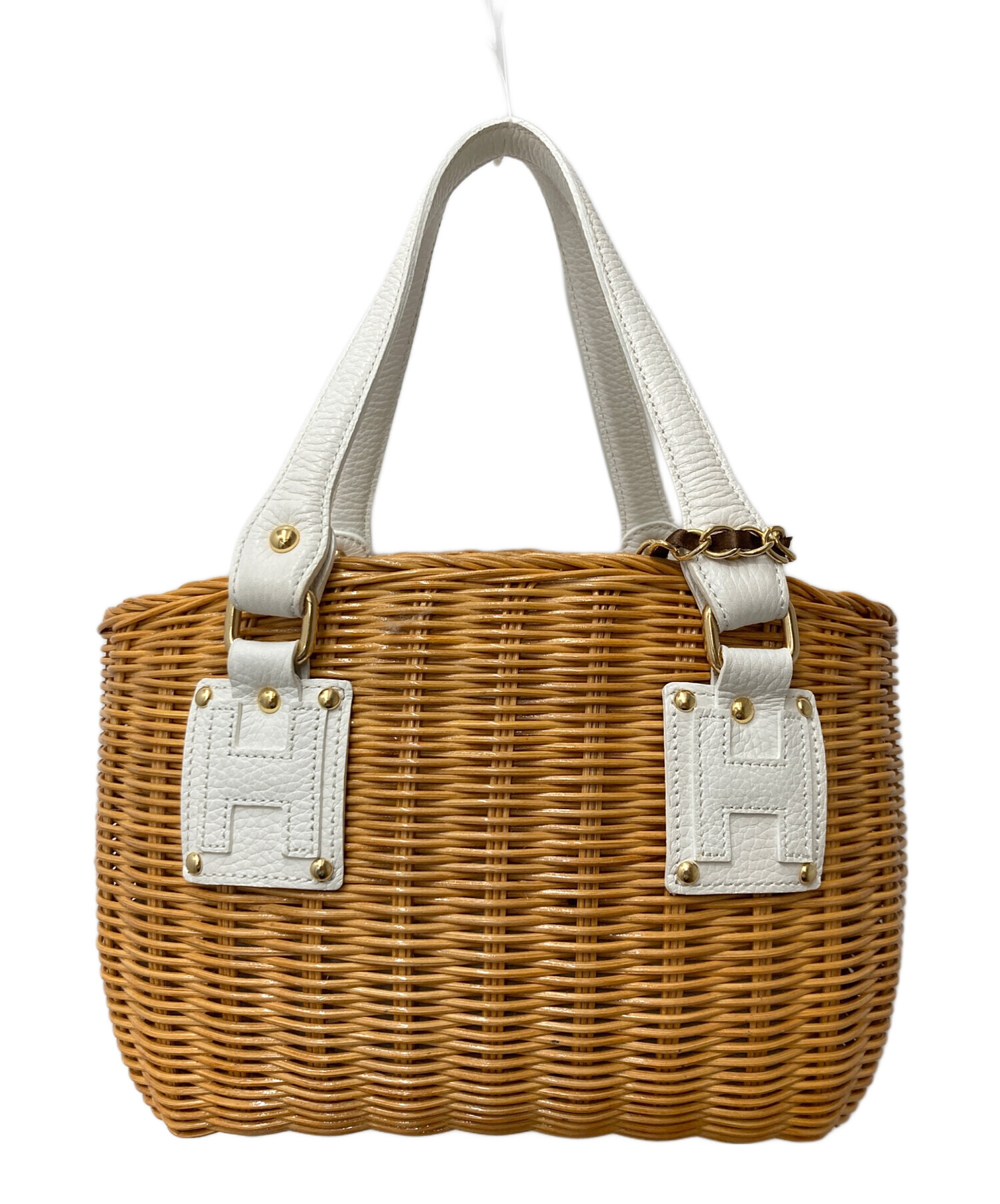 Harrods ハロッズ　かごバッグ 中古・古着通販】Harrods (ハロッズ) ラタンxレザーカゴバッグ