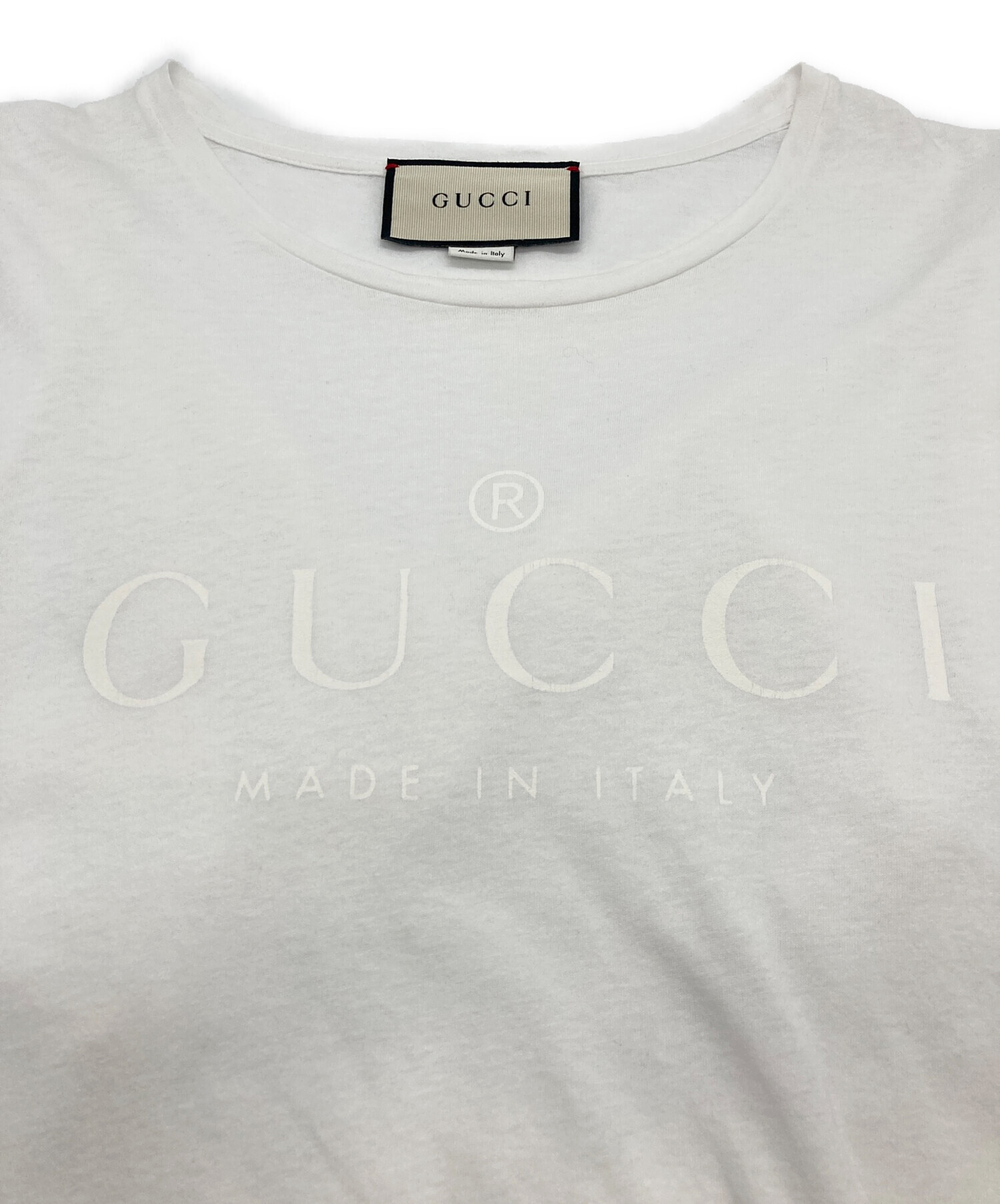中古・古着通販】GUCCI (グッチ) ロゴプリントTシャツ ホワイト サイズ 